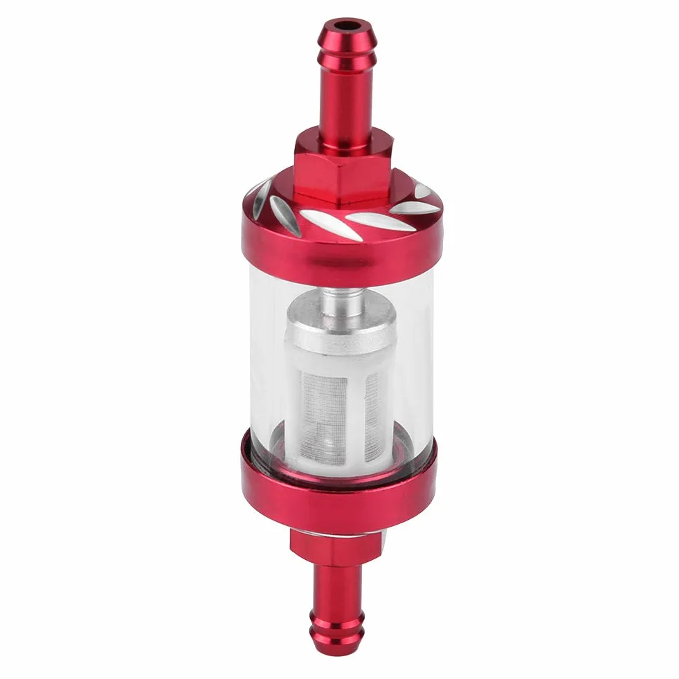 KIMISS Filtr paliwa motocyklowy 8mm metalowy czerwony - filtr inline do motocykla, wymienny