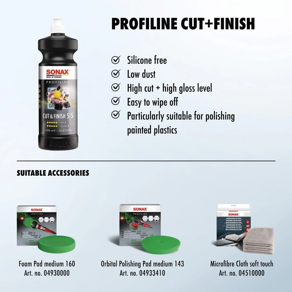 SONAX PROFILINE Cut+Finish (1 litr) do szybkiego usuwania usterek po lakierowaniu naprawczym | Nr art. 02253000
