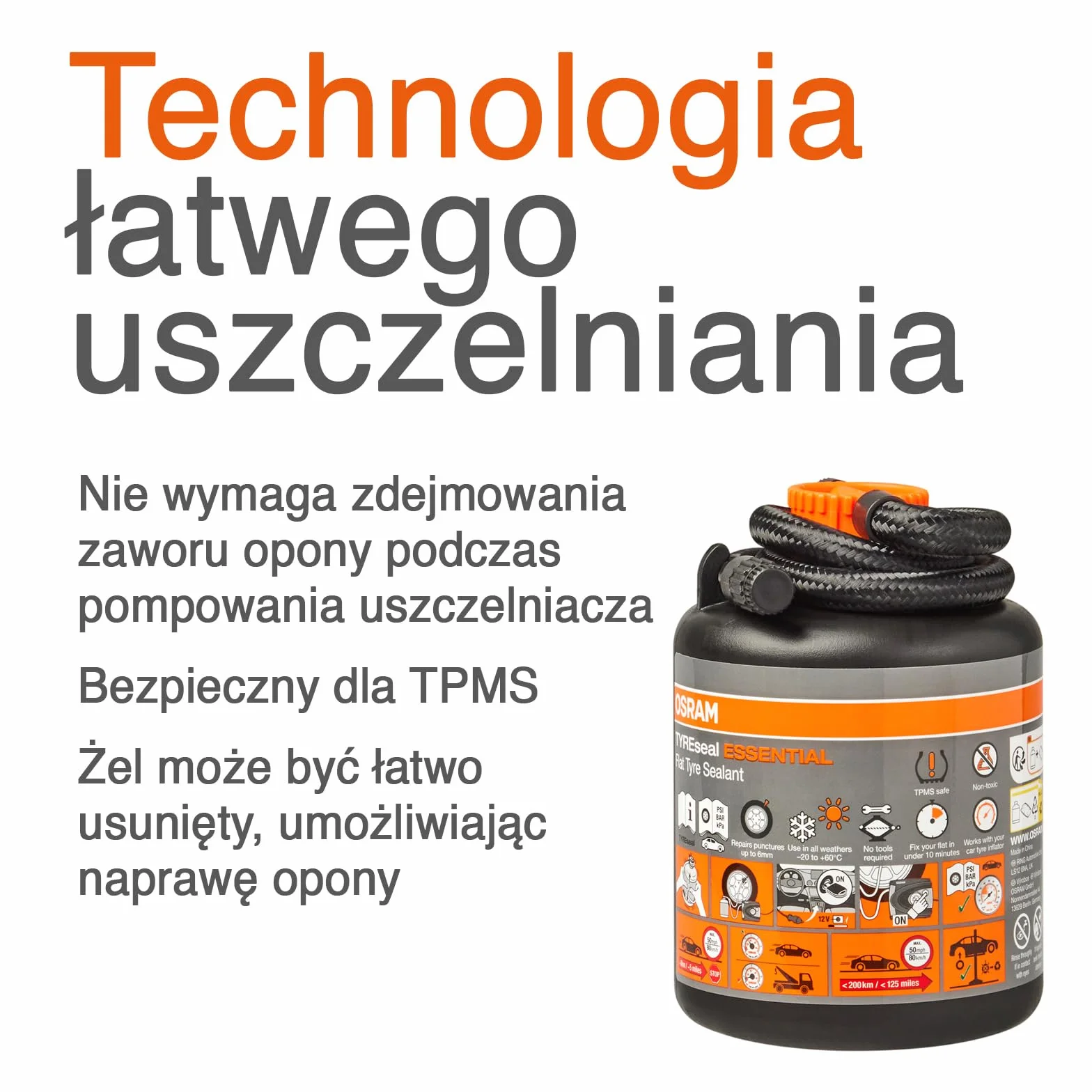 OSRAM TYREseal KIT ESSENTIAL, uszczelniacz do opon 450 ml, kompresor analogowy, TPMS Safe, zestaw