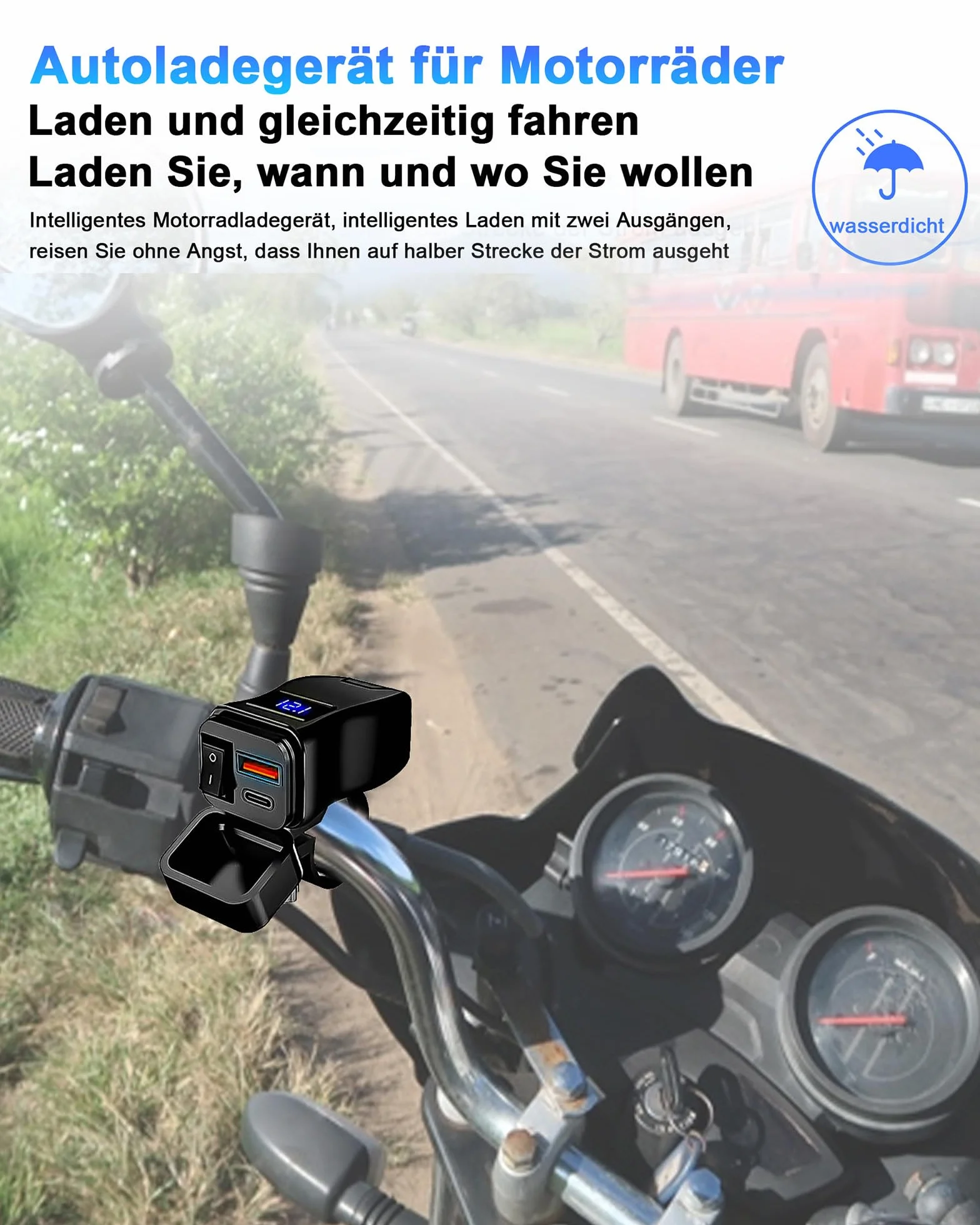 Wodoodporny port USB do motocykla: ładowarka motocyklowa USB 12V/24V QC3.0 podwójny port USB 18 W + 30 W z przełącznikiem ON/OFF do telefonu komórkowego tabletu