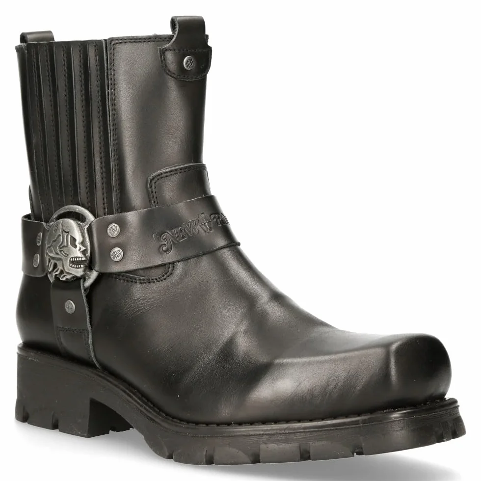 New Rock Buty motocyklowe, uniseks, zamek błyskawiczny, kolor czarny, skóra, uniseks, czarne buty motocyklowe, zamek błyskawiczny M.7605C-C1