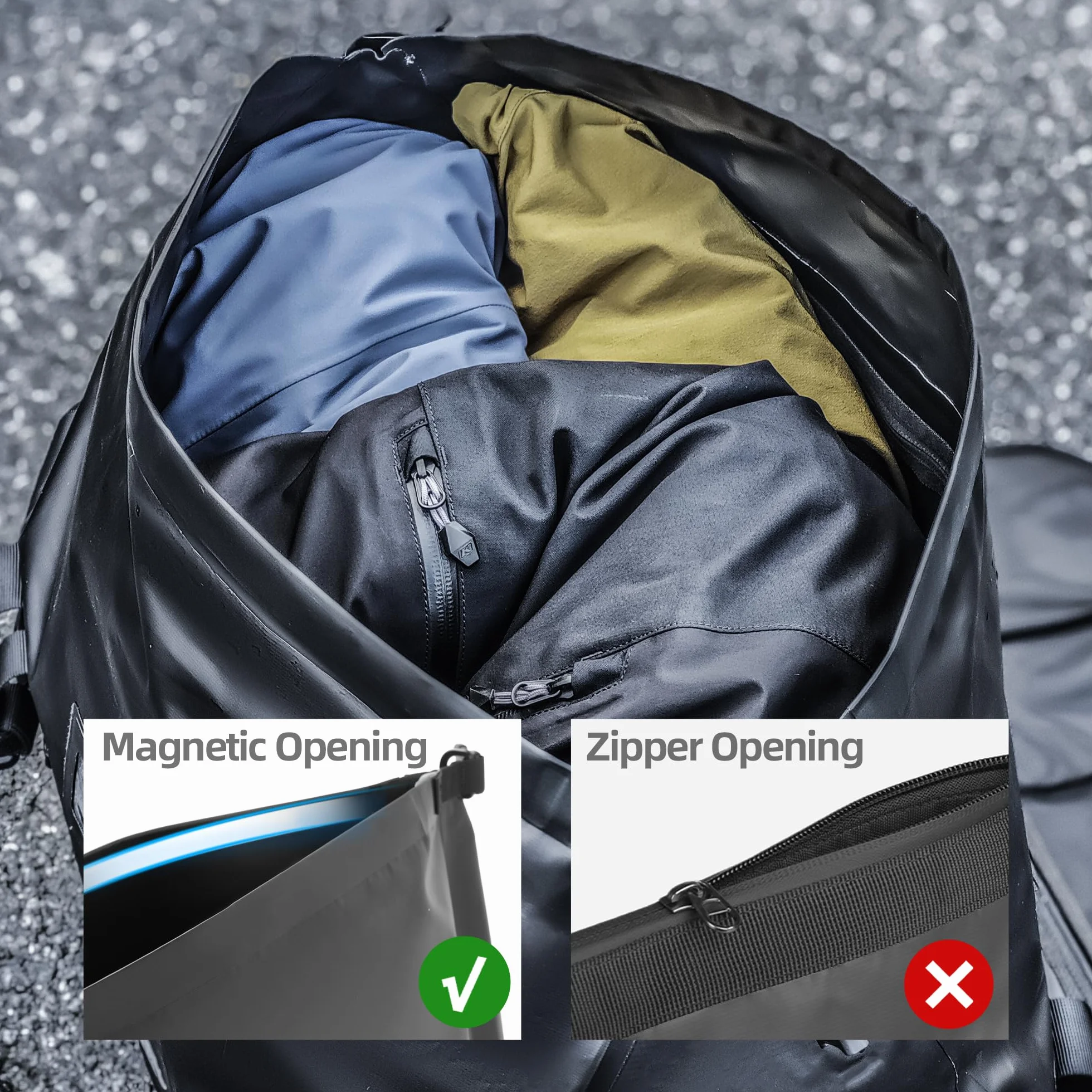 Rhinowalk Wodoodporna torba na tylną torbę motocyklową Duffle z dużą przestrzenią na kemping, pływanie łódką, bycycle, 60 l, czarna