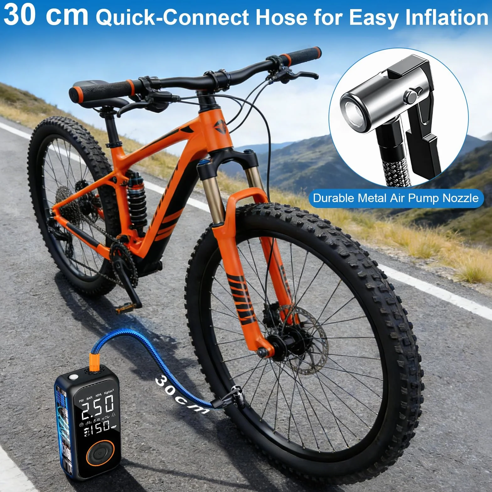 Bezprzewodowa pompka do opon samochodowych, 8000 mAh, mini przenośna sprężarka powietrza, 150 PSI, elektryczna pompa rowerowa z cyfrowym wyświetlaczem LCD i latarką LED, pompka do opon do rowerów