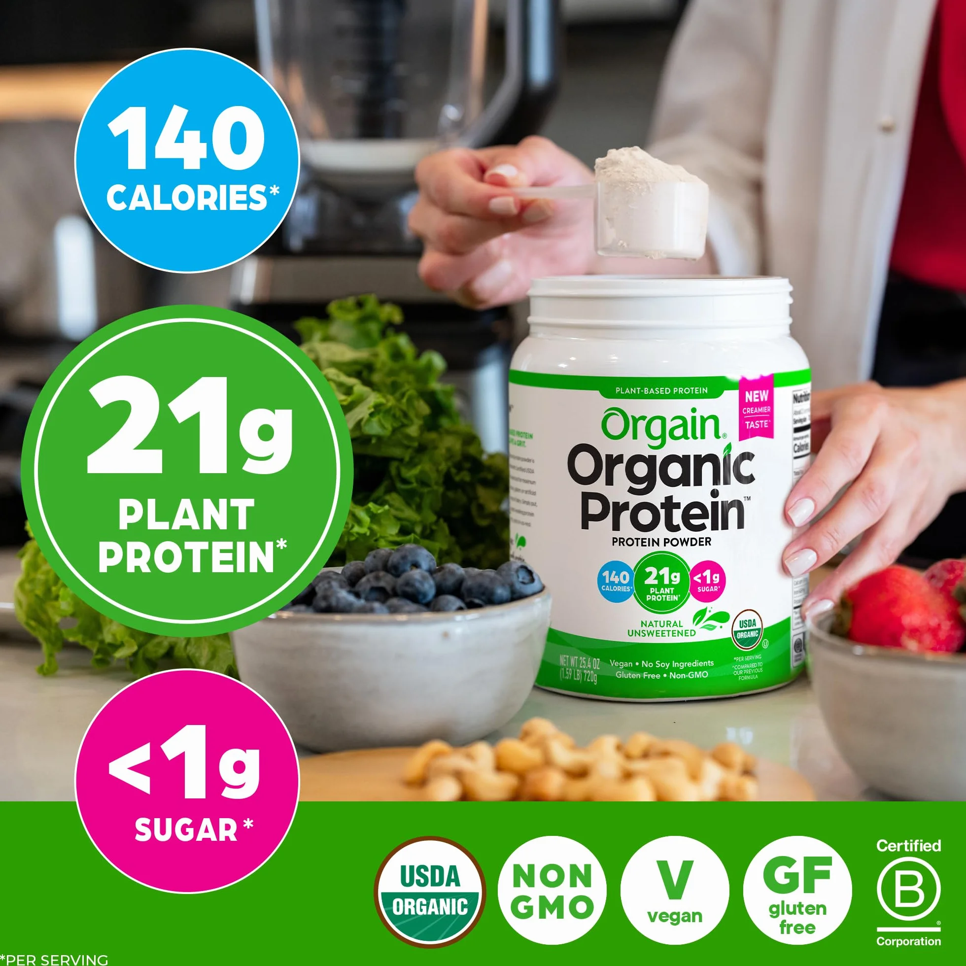 Orgain Organiczny proszek białkowy na bazie roślin, naturalny niesłodzony, 0,7 kg, 1 szt