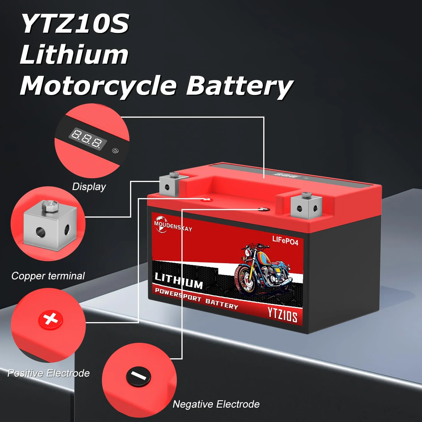Akumulator litowy do motocykla 12 V Powersports z BMS i wskaźnikiem 51.2WH 4AH 300CCA YTZ10S-BS LiFePO4, akumulator rozruchowy do motocykla, ATV, UTV, pojazdów wodnych itp