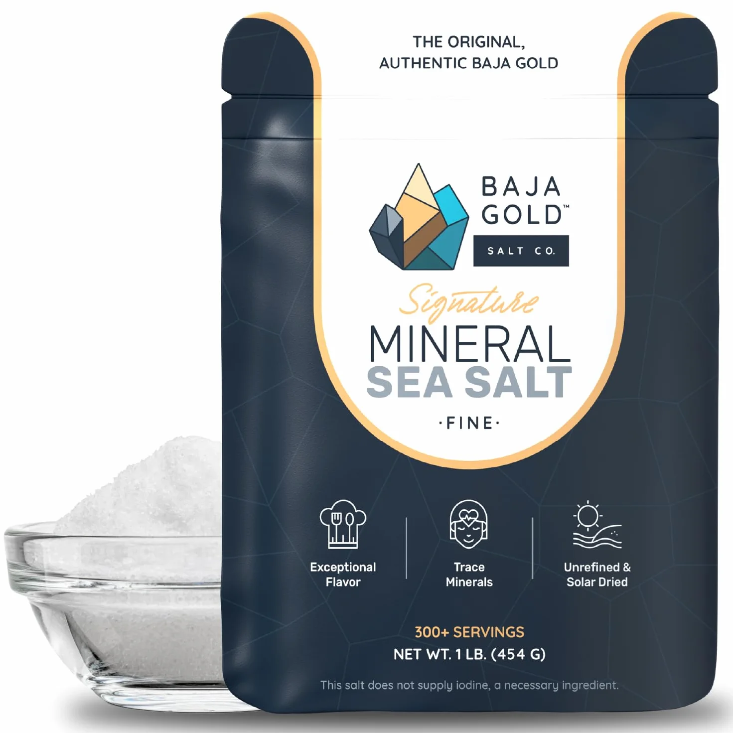 Baja Gold Sól Morska Mineralna – Drobno mielona – Nierafinowana, bogata w minerały i niskosodowa – 100% naturalna, bez dodatków – Doskonała do przyprawiania, gotowania i pieczenia – 454 g