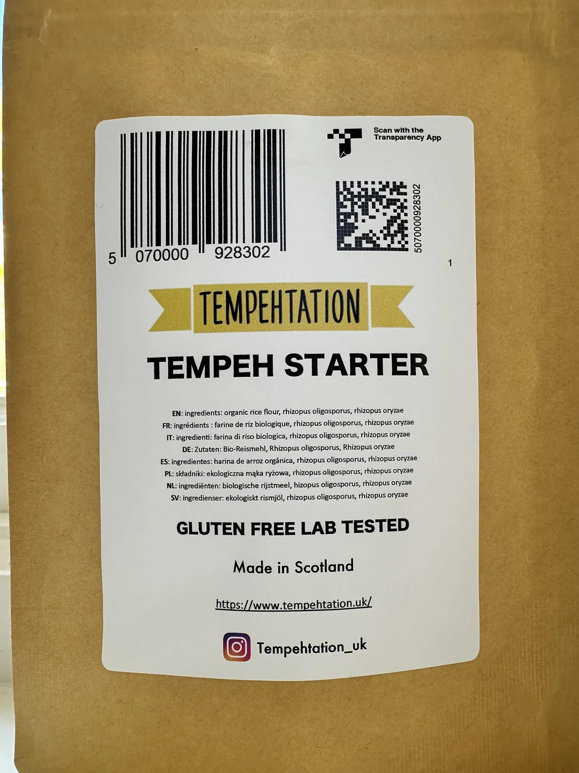 Tempehtation Starter do Tempeh 70g, Bezglutenowy i Organiczny, Wyprodukowano w Szkocji, 35kg Wydajności