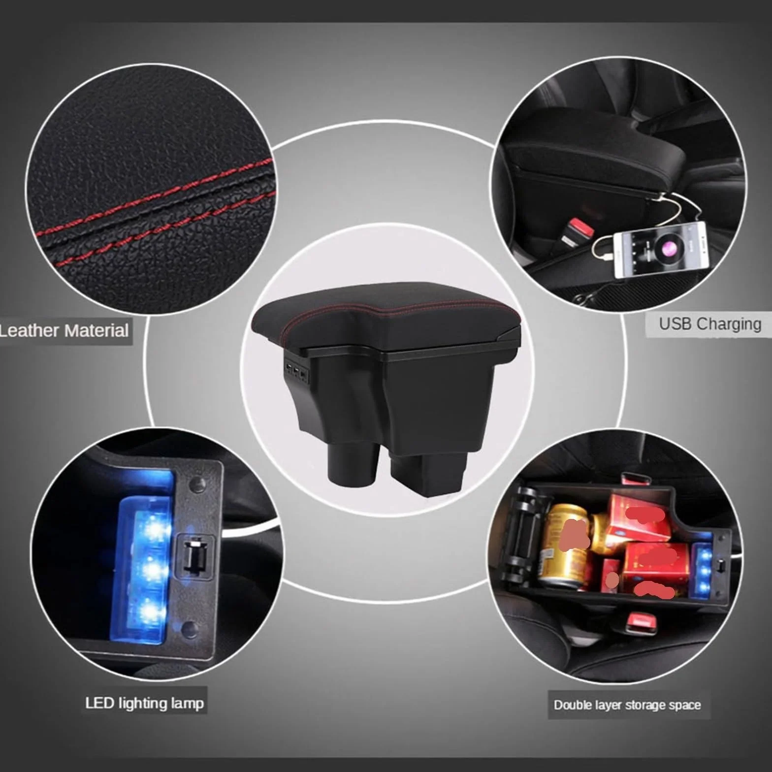 Armsteun Richter Bush Pasuje do Mazda CX-3 Mazda 2 Podłokietnik Box Retrofit Car Podłokietnik Schowek Akcesoria samochodowe Ładowanie USB(B2genuine leather)