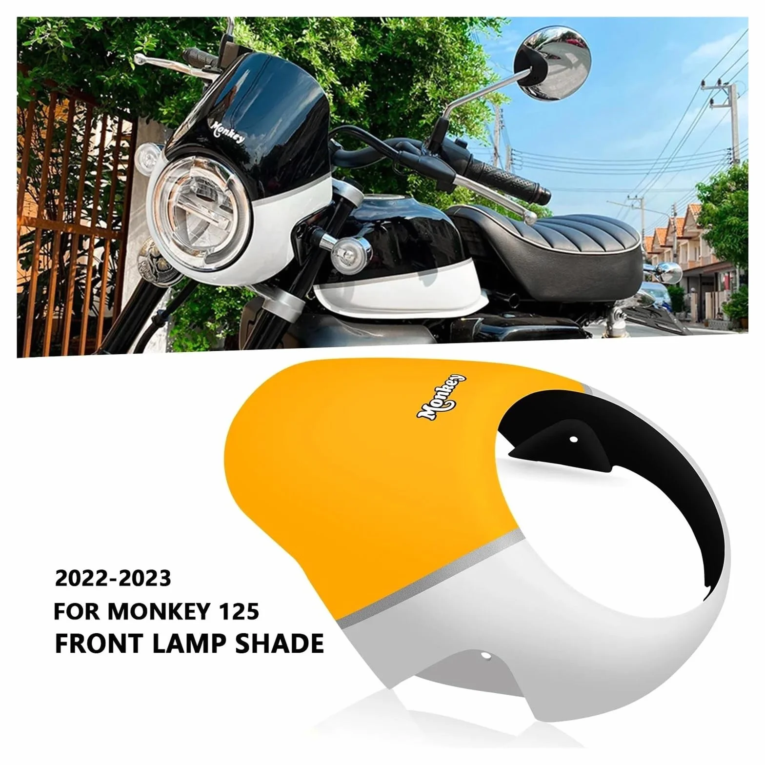 szyba motocyklowa Dla Honda Monkey 125 Małpa 125 2018-2023 Osłona Reflektora Motocykla Szyba Przednia Owiewka Prędkościomierza regulowana przednia szyba(Yellow)