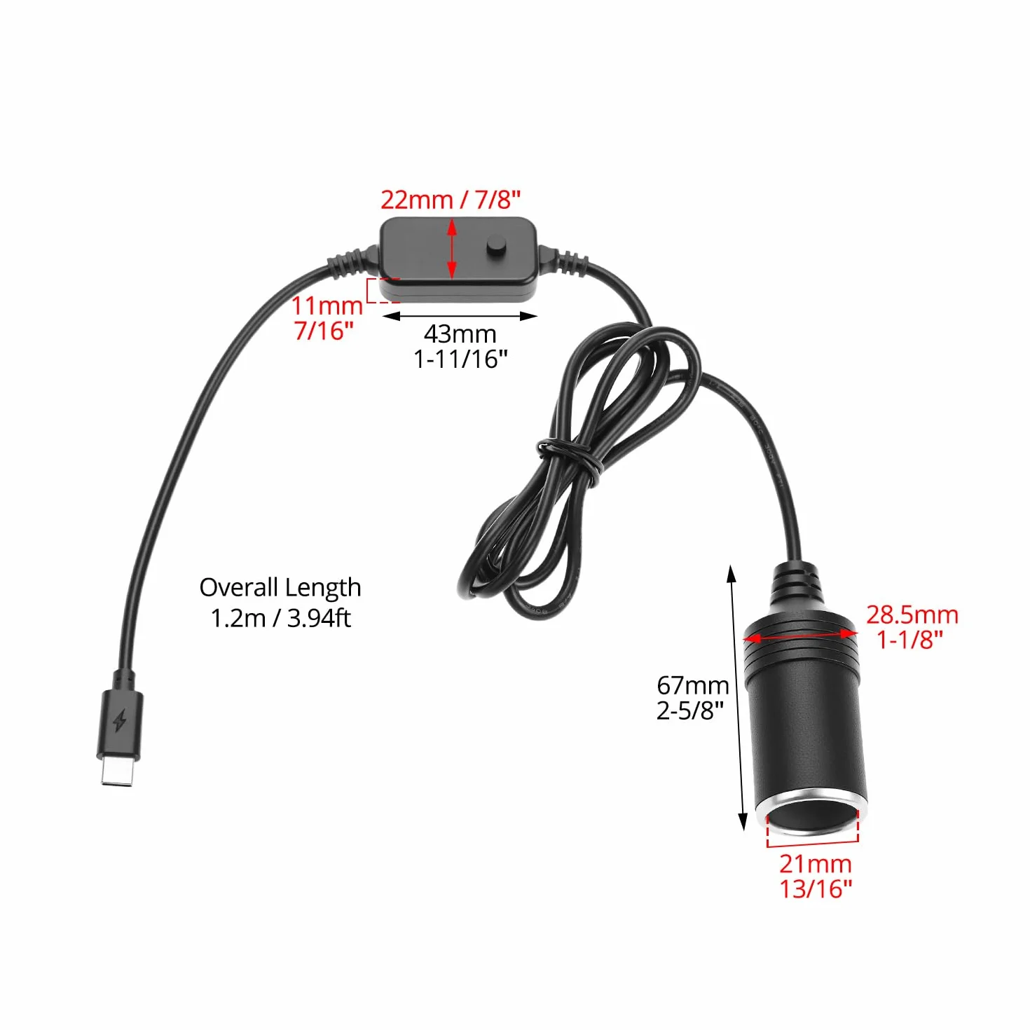 QWORK USB-C Zapalniczka do zapalniczki samochodowej, gniazdo zapalniczki samochodowej 12 V, do rejestratora jazdy, ładowarka samochodowa