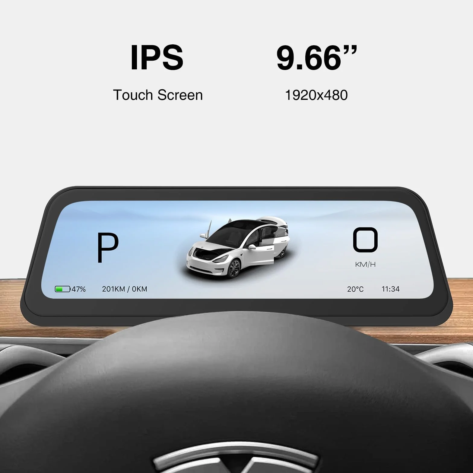 Wyświetlacz HUD do Tesli Model Y 2019-2025 & Model 3 2017-2023 z wykrywaniem punktów w ciemno i tęczową drogą bezprzewodową/przewodową grą Android Auto Bluetooth Synchroniczne dane Mileage