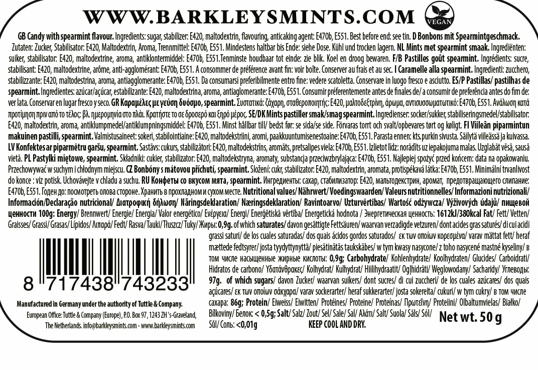 Barkleys Classic Mints - Spearmint, 6 szt., 6 szt. (6 x 50 g)