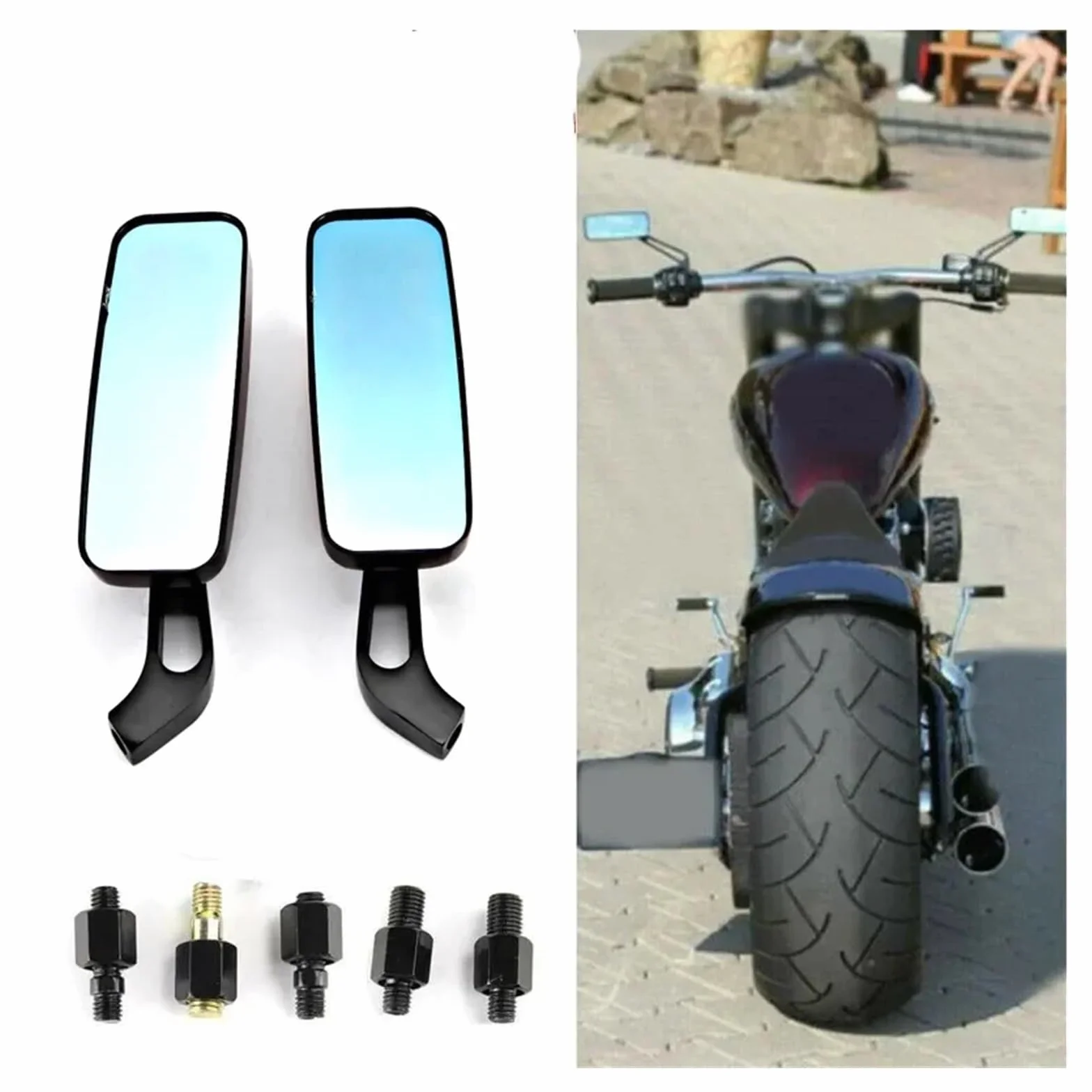 Para 8mm 10mm Lusterka Boczne Motocykla, Kompatybilne Z Kawasaki, Vulcan VN 800 900 1500 1600 1700 2000(Plating)