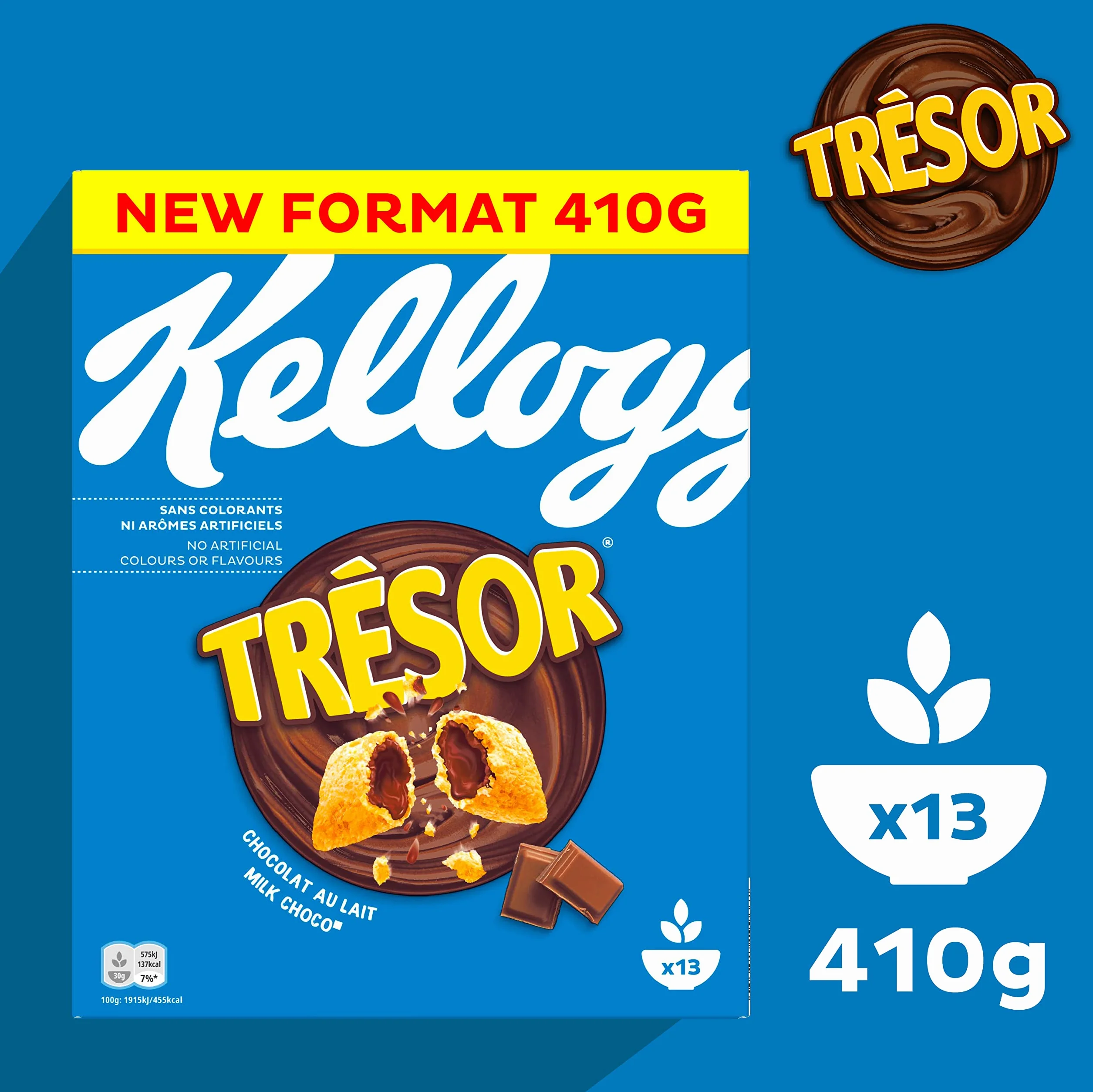 Kellogg's Tresor Milk Choco (1 x 410 g) – chrupiące płatki śniadaniowe z topiącym kremowym wypełnieniem z czekolady mlecznej – sejf.