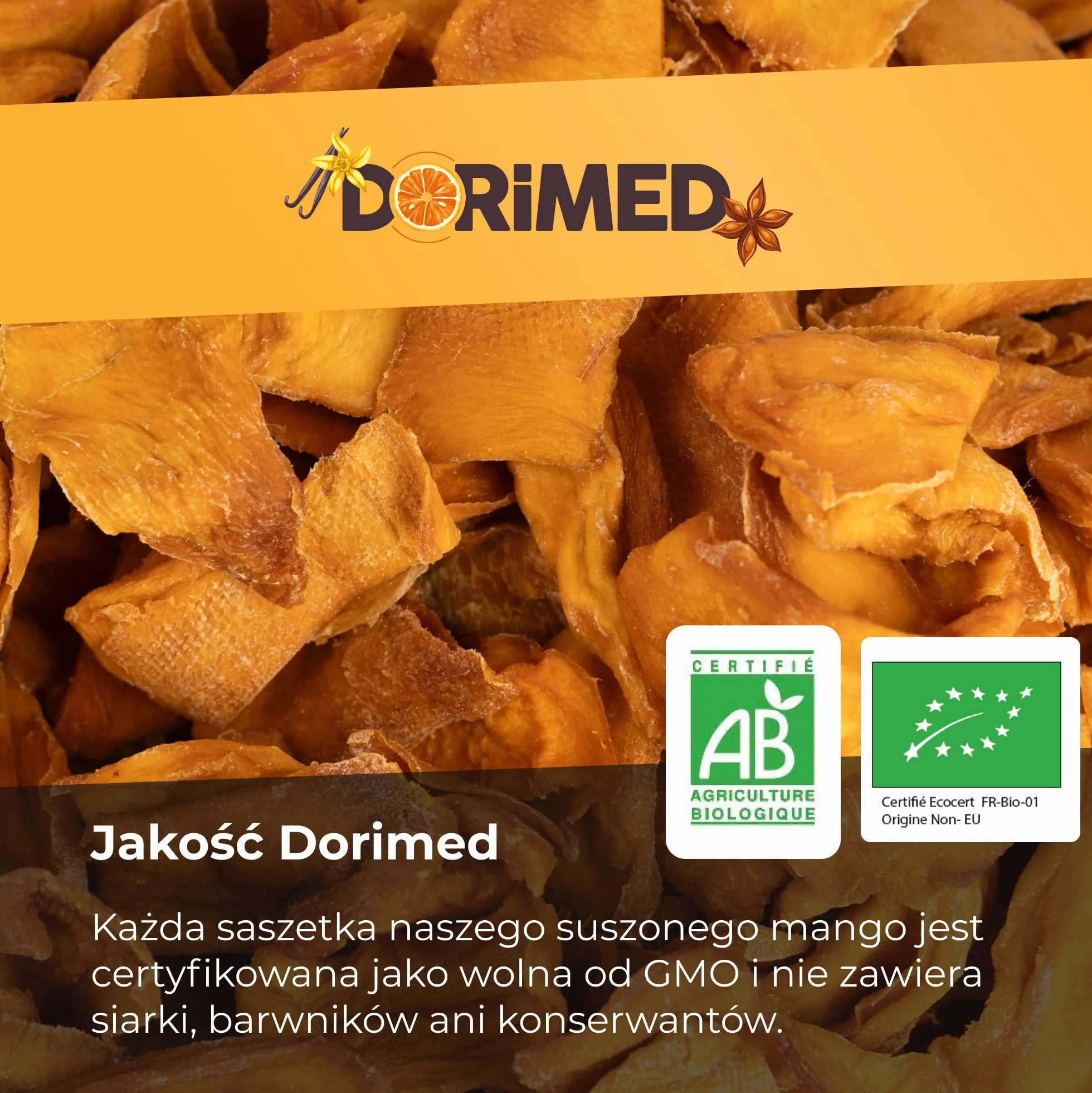 Mango suszone niesłodzone 1 kg kawałków naturalne bez dodatków Dorimed