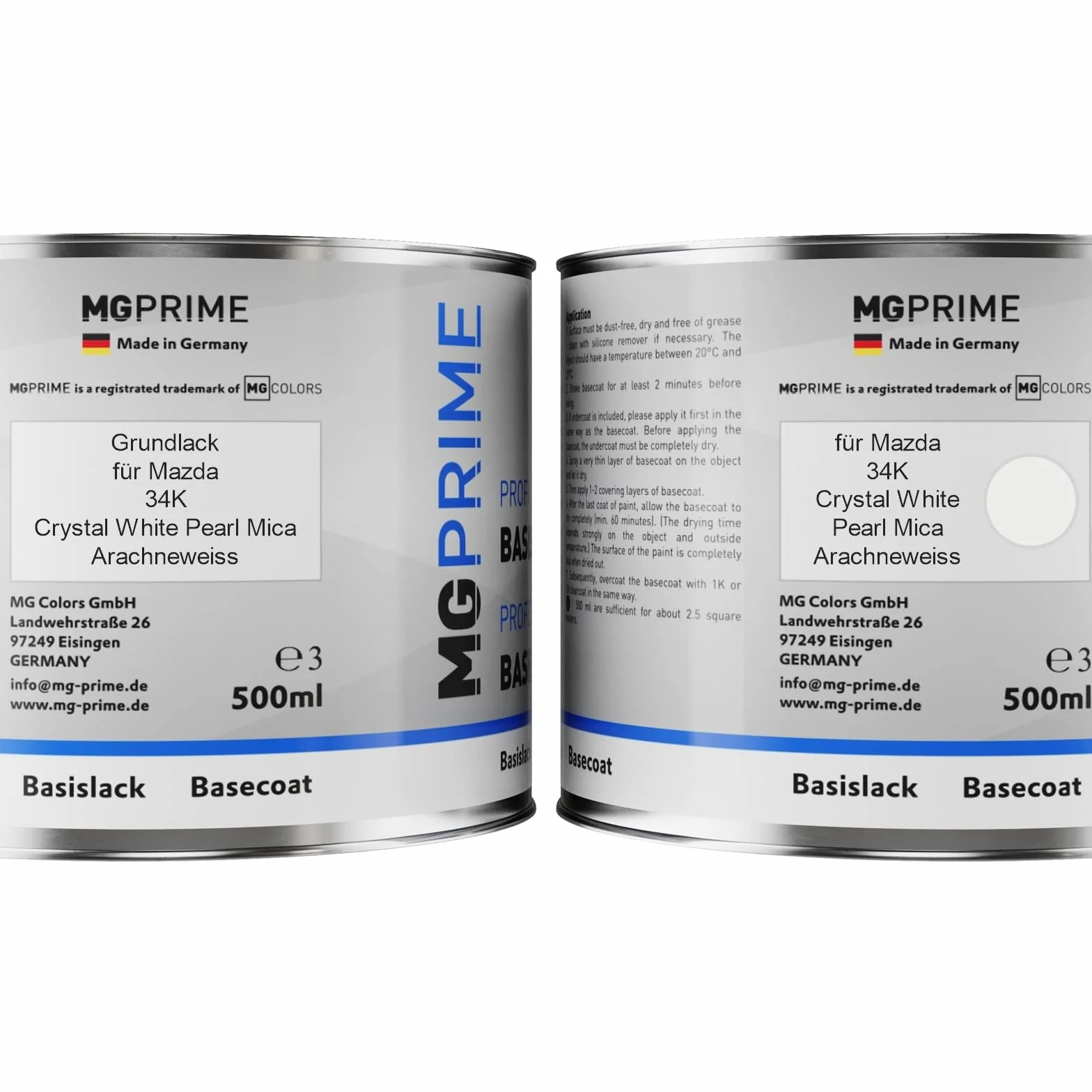 MG PRIME Lakier samochodowy Zestaw puszka gotowa do natrysku dla Mazda 34K Crystal White Pearl Mica/Blanc Cristal Perle Podklad + Lakier bazowy 1,0 litr 1000ml