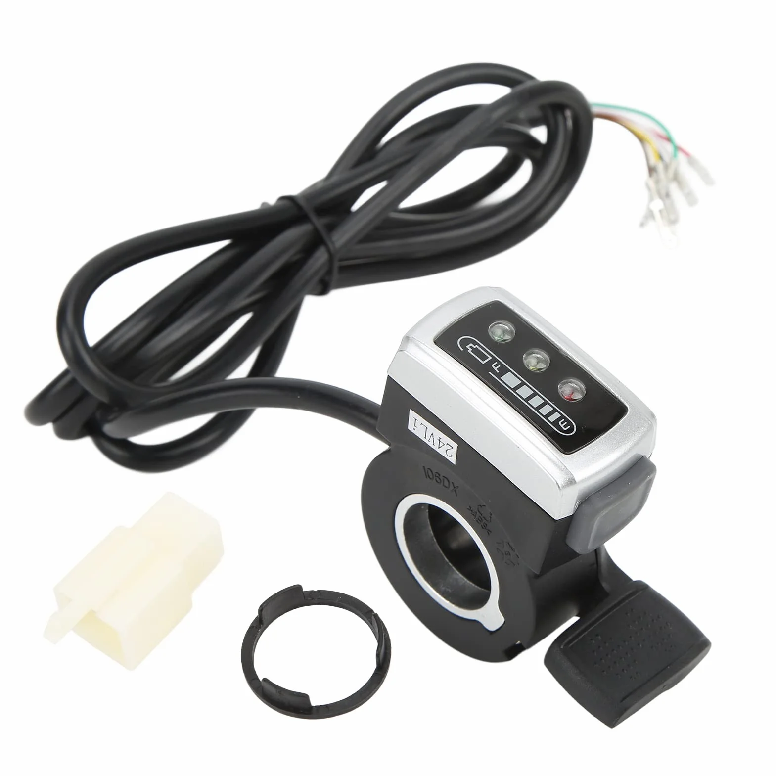Przepustnica Kciuka, 6-przewodowa Przepustnica Kciuka z Włącznikiem/wyłącznikiem Wskaźnik Akumulatora Przysłona 22 Mm do Skutera Elektrycznego (24V)