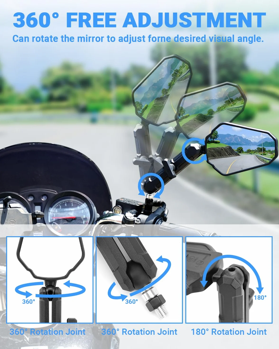 SUPAREE Lusterko wsteczne motocyklowe uniwersalne lusterka wsteczne z homologacją motocykl składane lusterko motocyklowe szlakowe 360° z E-mark M10/M8 kompatybilne z Street Bike Cruiser ATV 1 Paire