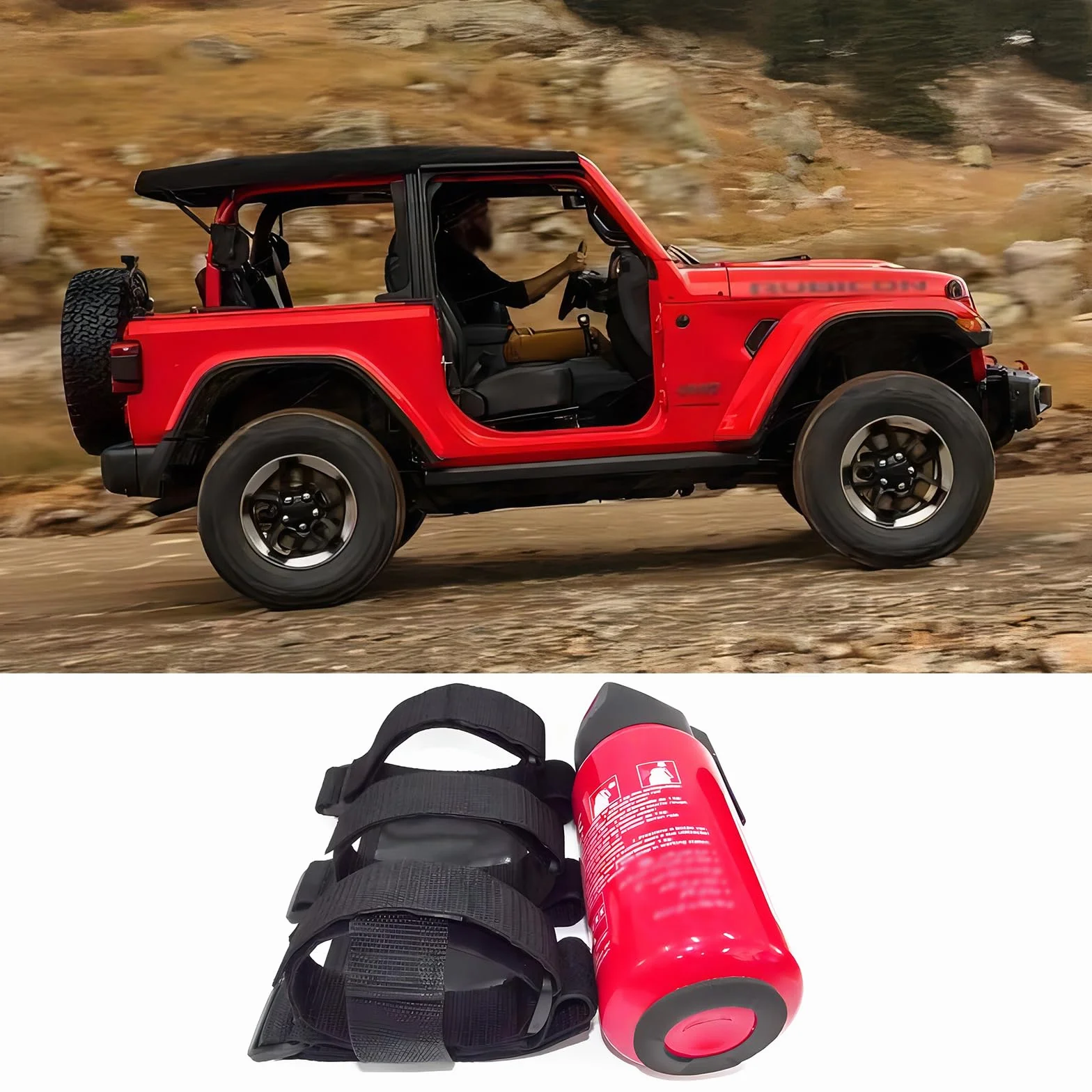 2 x samochodowy uchwyt gaśnicy, regulowany pasek do montażu gaśnicy, zamiennik paska do Jeep Wrangler Polaris Ranger, Can Am Maverick itp. (czarny + czerwony)