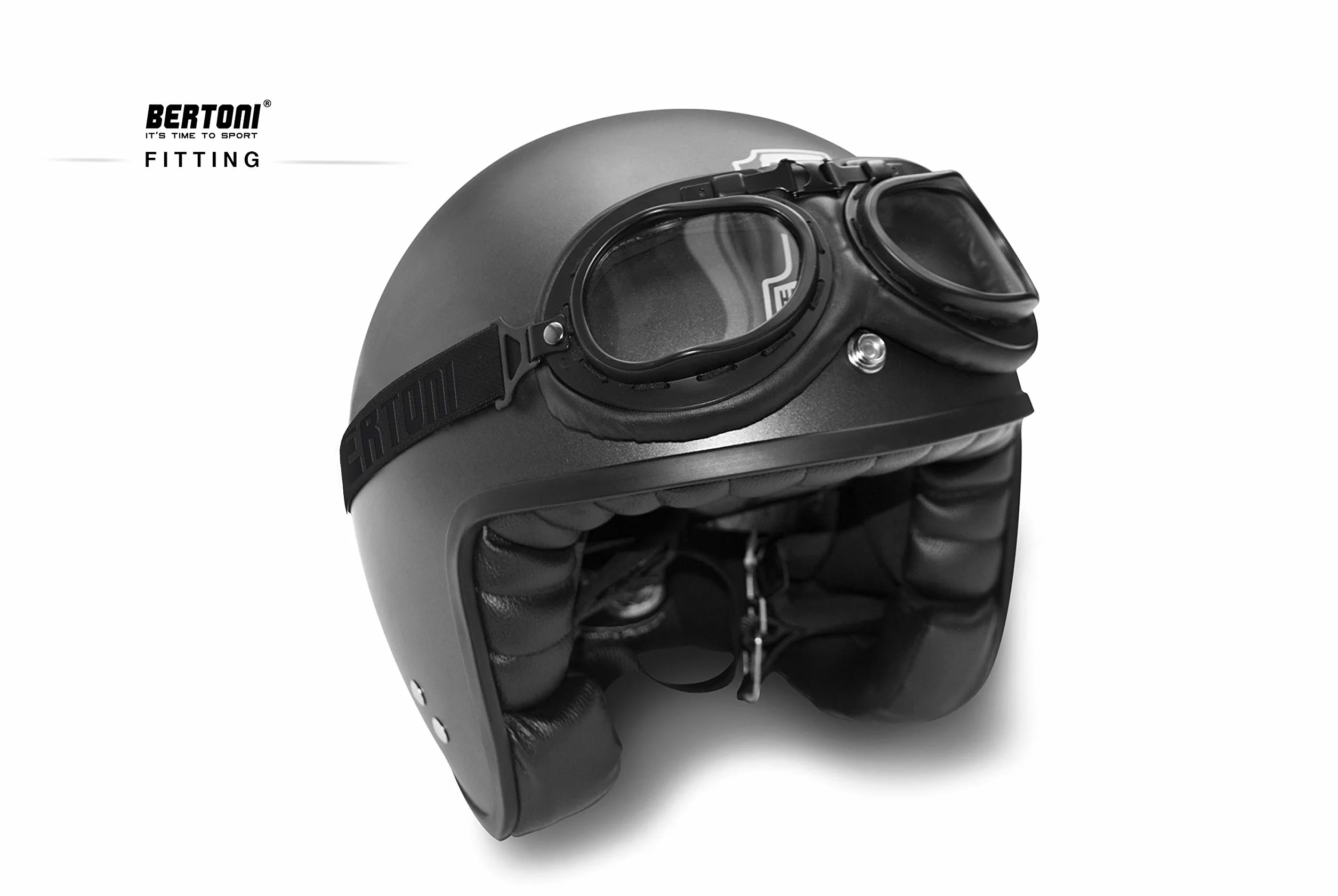 BERTONI Gogle motocyklowe Vintage Aviator Style - Mat Black - AF195 Gogle motocyklowe