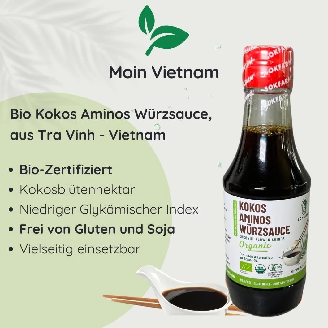 MOIN VIETNAM 1 sos kokosowy z przyprawami aminosowymi, organiczny, wegański, alternatywa dla sosu sojowego, bezglutenowy, sojowy, butelka 200 ml