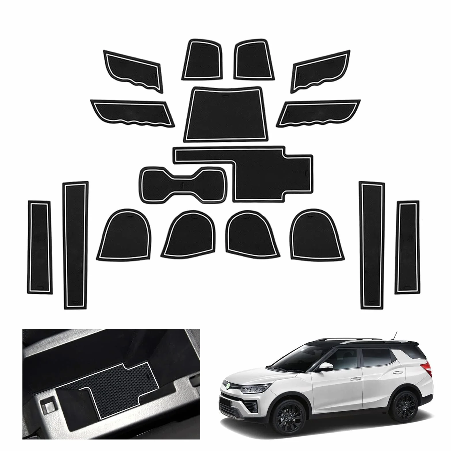 GAFAT SsangYong Tivoli 2015-2023 2024 maty antypoślizgowe, maty gumowe, konsola środkowa, uchwyt na napoje, maty do przechowywania, maty do szycia drzwi, akcesoria SsangYong Tivoli
