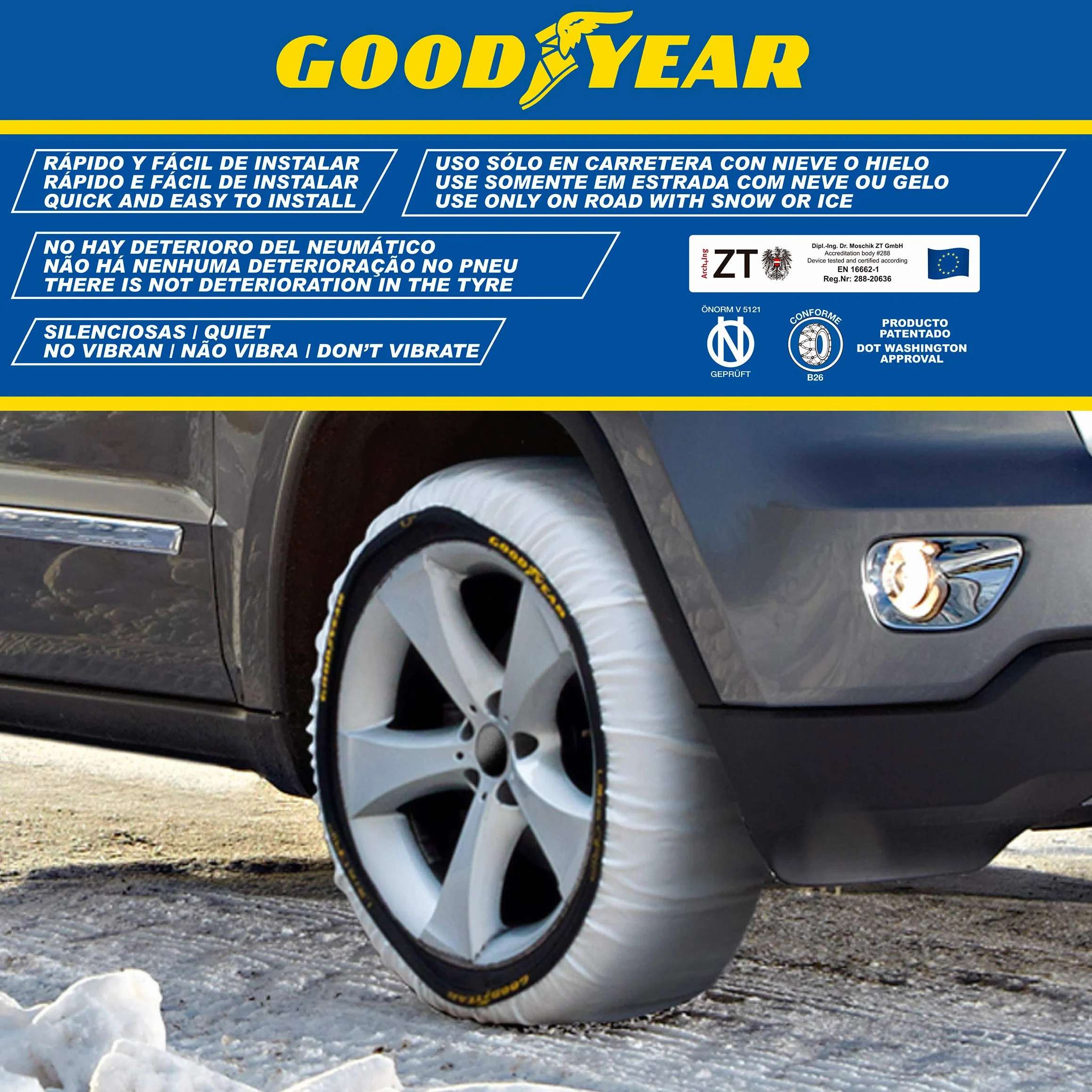 Goodyear Zestaw 2 tekstylnych łańcuchów śniegowych do samochodów Ultra GRIP Rozmiar XXL