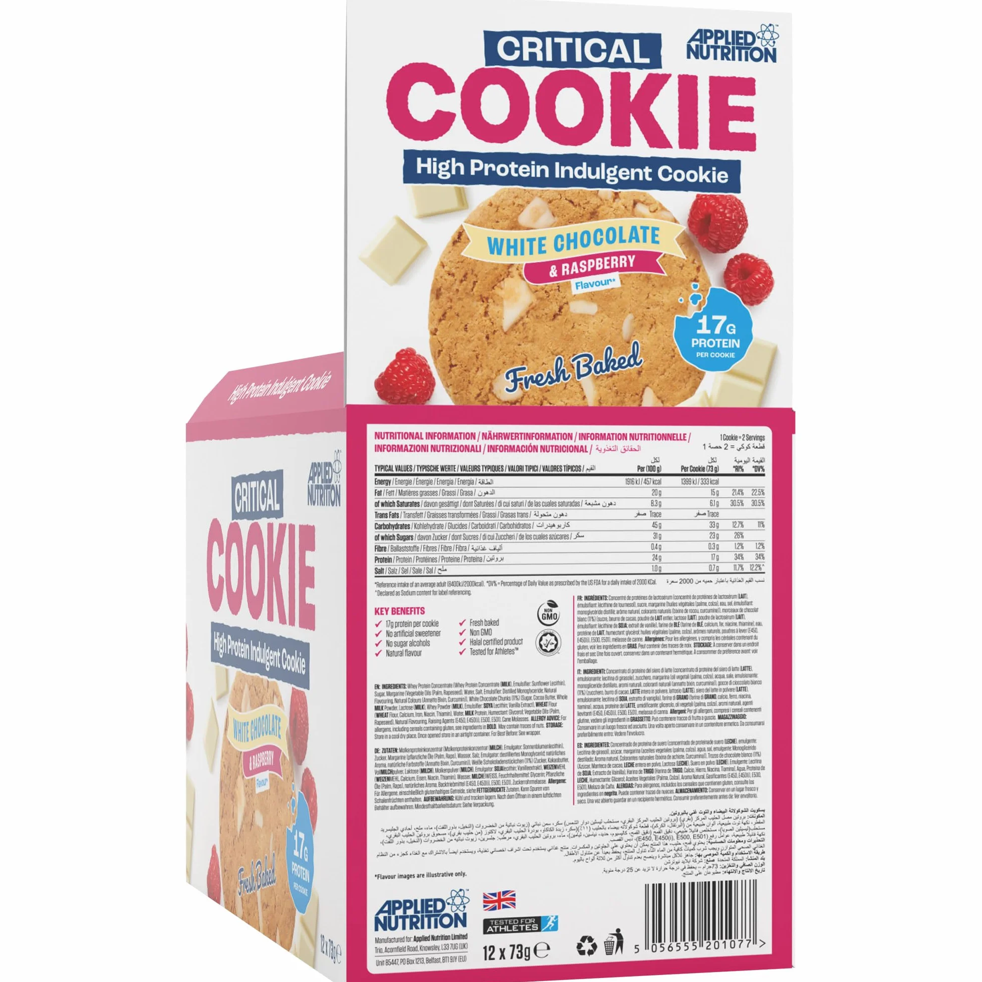 Applied Nutrition Protein Cookies White Chocolate & Raspberry 12X73g