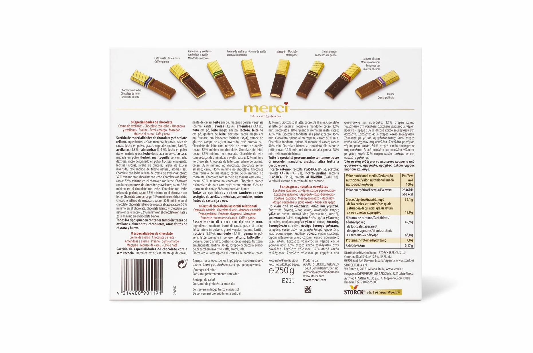 Merci Finest Selection Pudełko czekoladek (1 x 250 g), wiele smaków, idealne do podarowania, 8 specjałów czekoladowych, nadziewane i bez nadzienia, bez glutenu