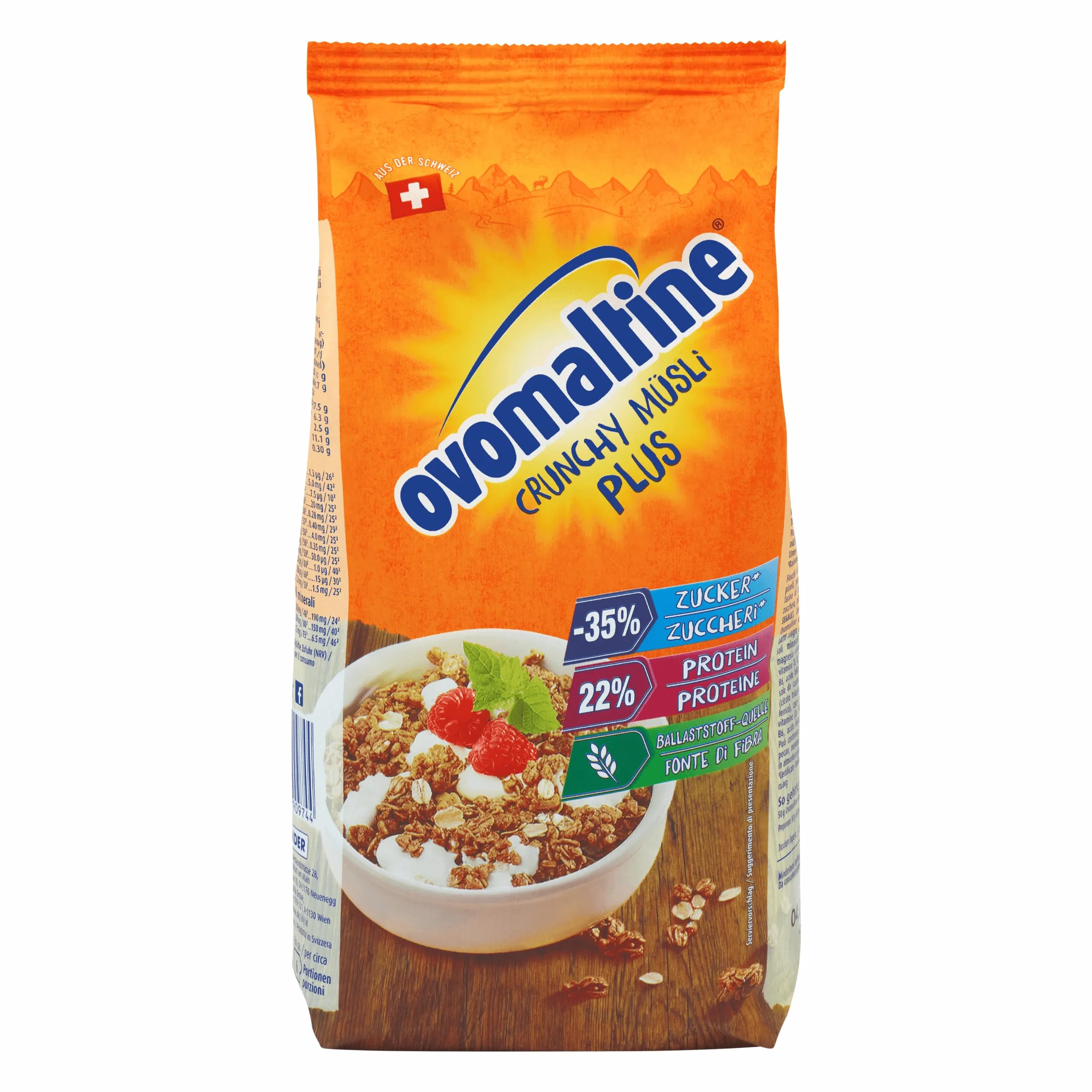 Ovomaltine Crunchy Protein Müsli Plus – chrupiące z płatkami owsianymi, 22% białka, 1 x 300 g