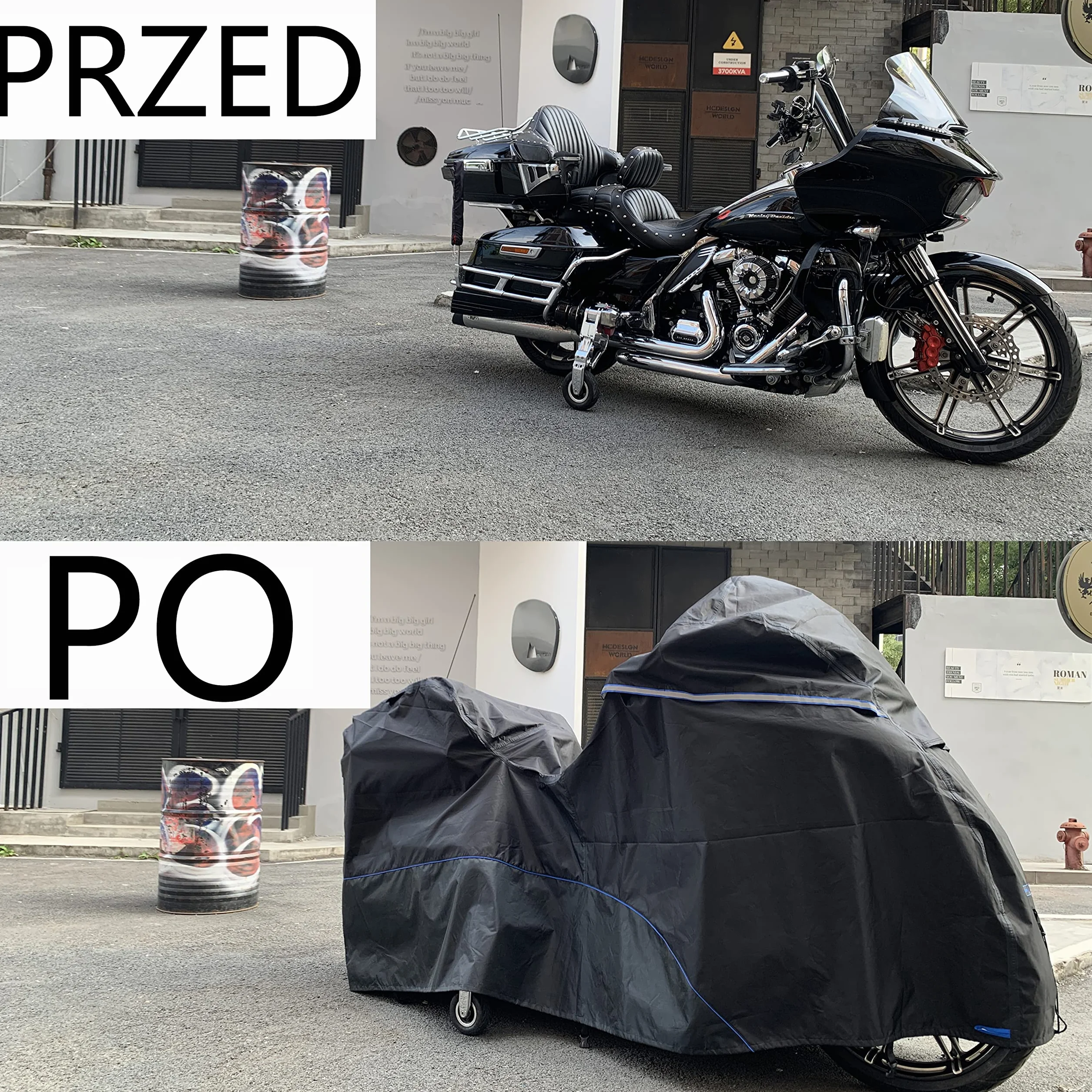 FENRIR 275CM 420D Plandeki i pokrowce na motocykle wodoodporny ochraniać kompatybilny z BMW K1600GTL R18 Honda Gold Wing Tour Indian Pursuit Roadmaster Harley Street Glide Road Glide Ultra Limited