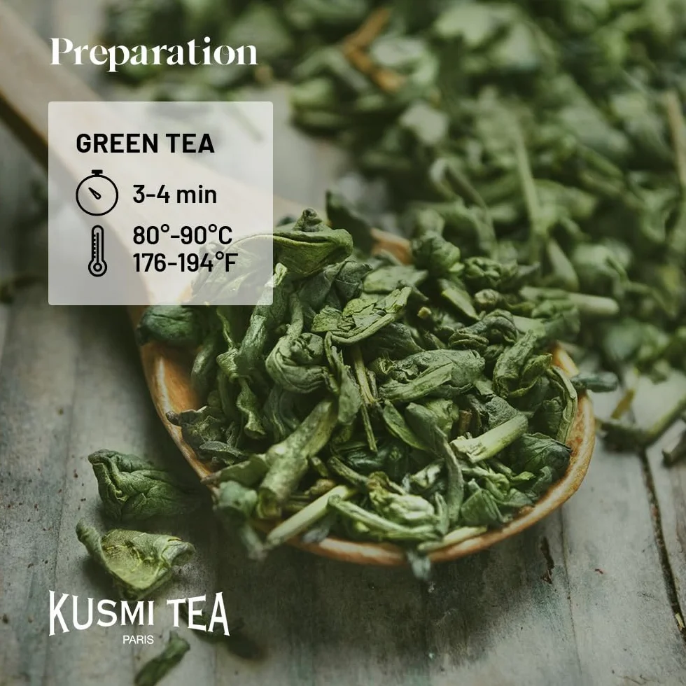 Kusmi Tea - Ginger Lemon Green Tea - Organiczna mieszanka zielonej herbaty z imbirem i cytryną - Do picia na gorąco lub jako herbata mrożona - Metalowa puszka 100 g - na około 50 filiżanek
