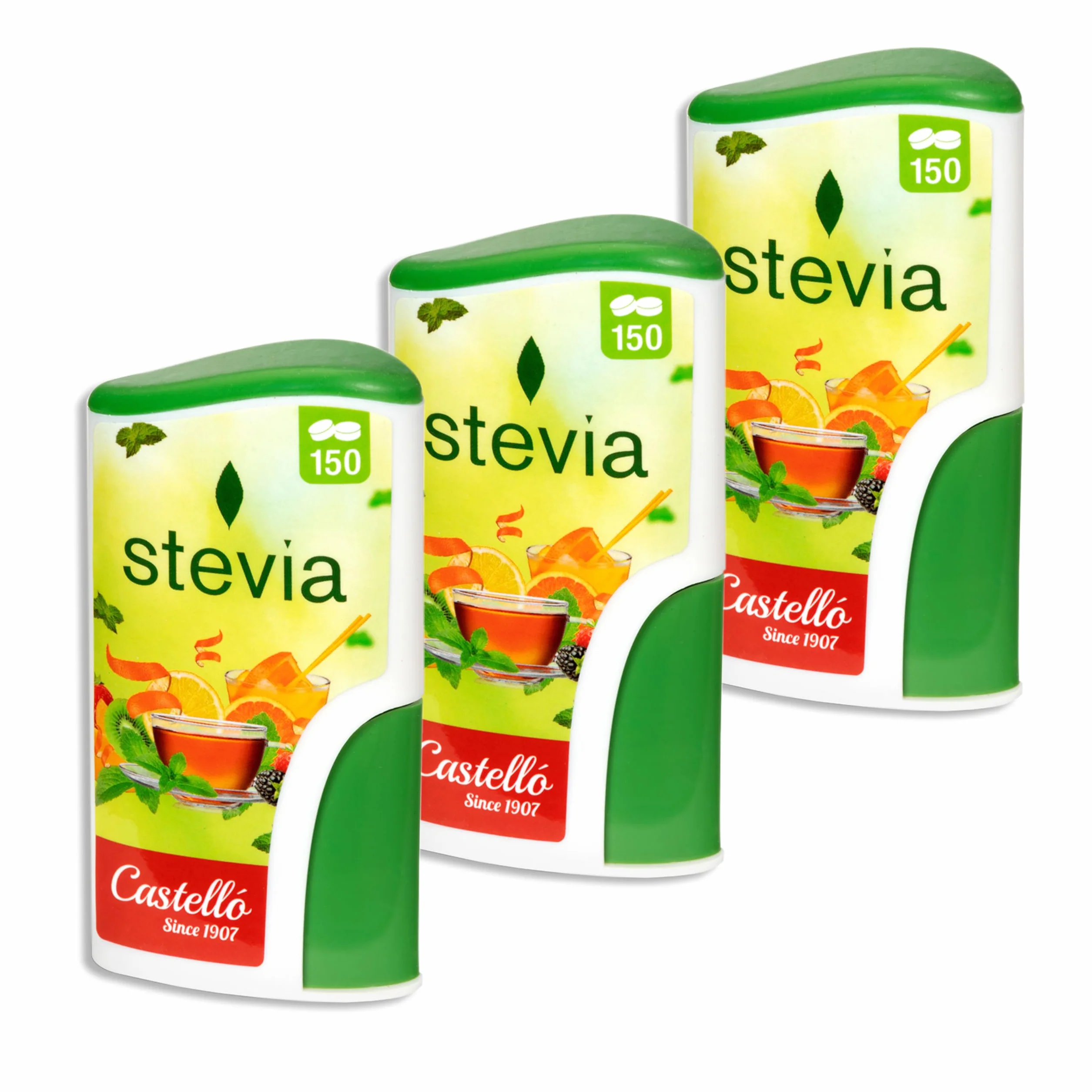 Castello since 1907 Stevia w Tabletkach - Zestaw 3 szt. (450 Tabletek) - Słodzik Bez Kalorii, Zamiennik Cukru, Keto, 0 Węglowodanów