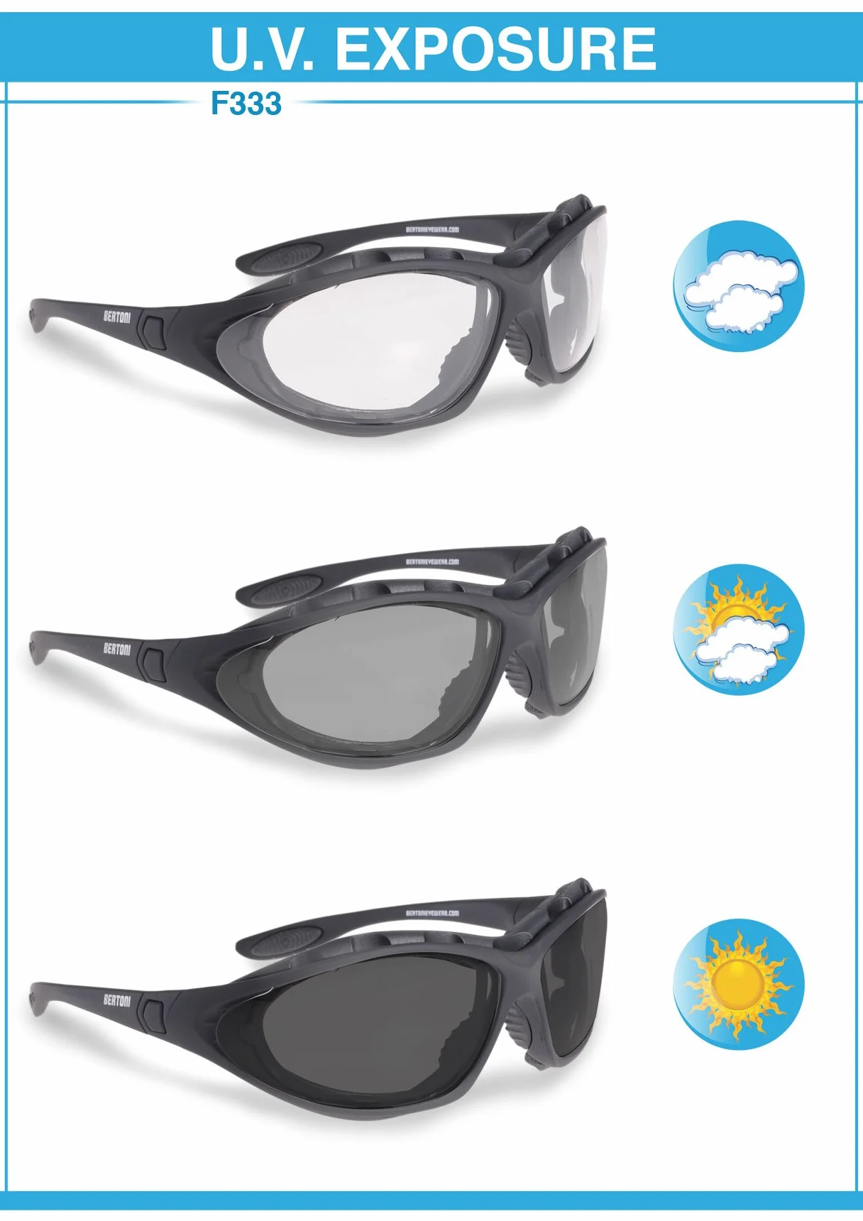 BERTONI Fotochromowe okulary motocyklowe z polaryzacją okulary ochronne, samotonujące ochrona przed zaparowaniem, ochrona przed promieniowaniem UV, z wymiennymi zausznikami lub opaską na głowę - model