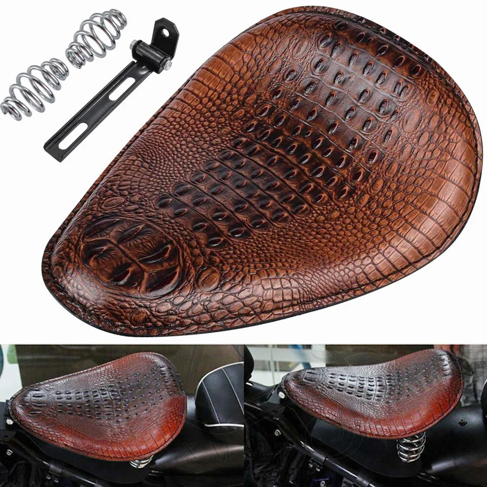 KATUR Uniwersalny motocykl skóra krokodyla styl siodełko solo poduszka do siedzenia wiosna dla Harley/Honda/Yamaha/Kawasaki Brown