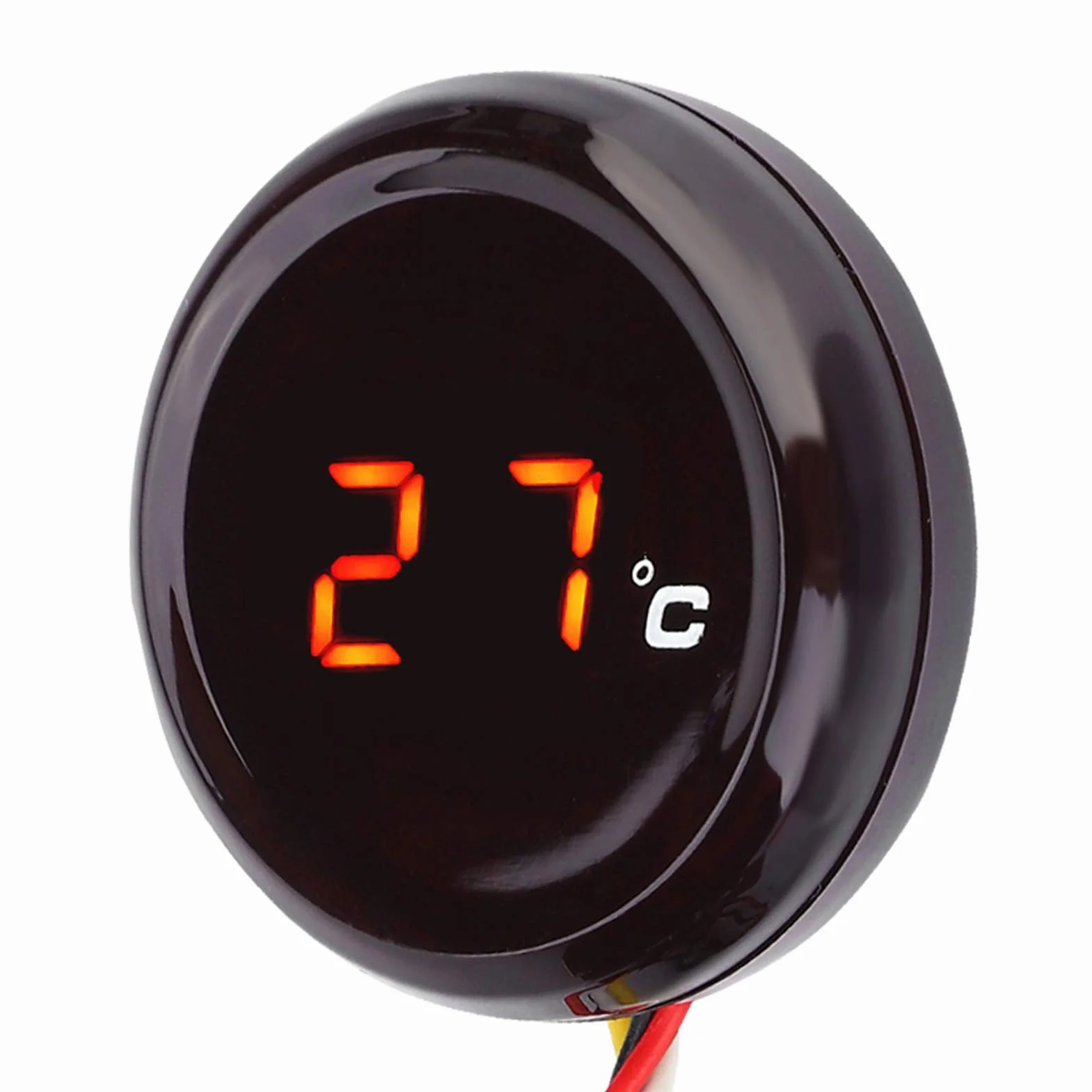 Terisass Motocykl cyfrowy termometr z wyświetlaczem na kierownicę, wodoszczelna widoczność w nocy, wskaźnik temperatury, wyświetlacz LED do motocykli 12 V, wyścigów, skuterów itd. (czerwony)