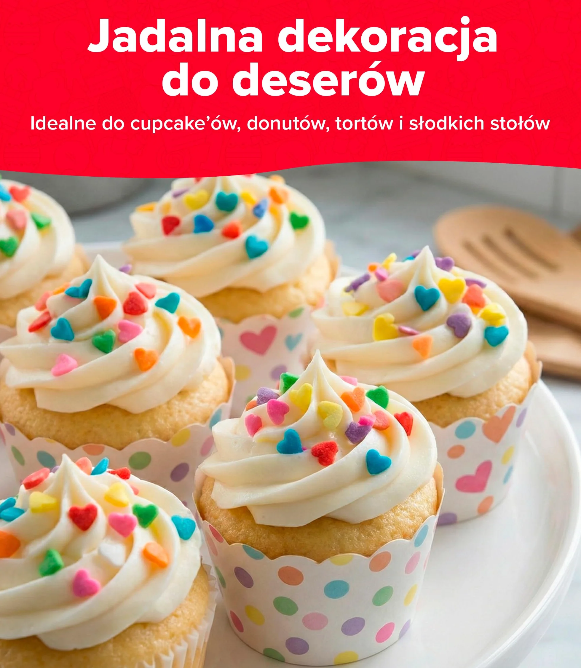 dekora - Sprinkles cukrowe serduszka wielokolorowe, 100 g – posypka do dekoracji tortu, babeczek i deserów – na Walentynki i urodziny