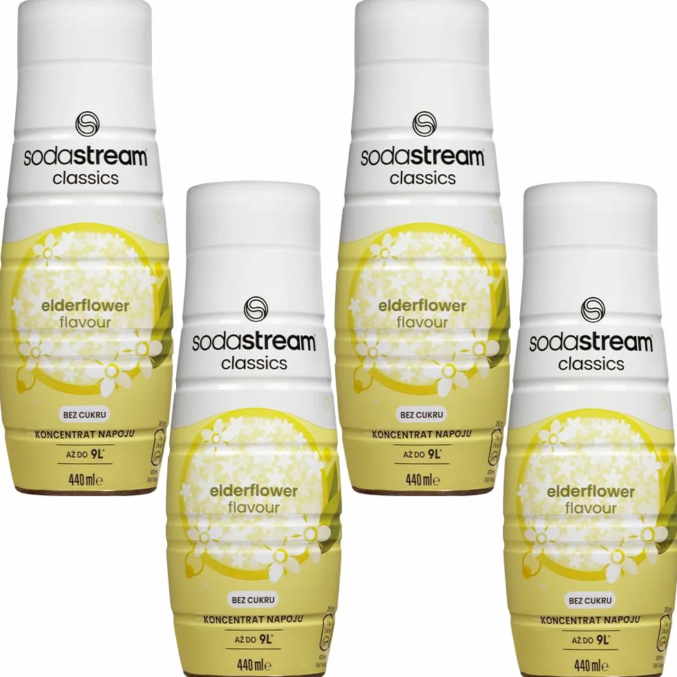 Sodastream 4x SYROP ELDERFLOWER CZARNY BEZ KONCENTRAT ZERO CUKRU 440ml