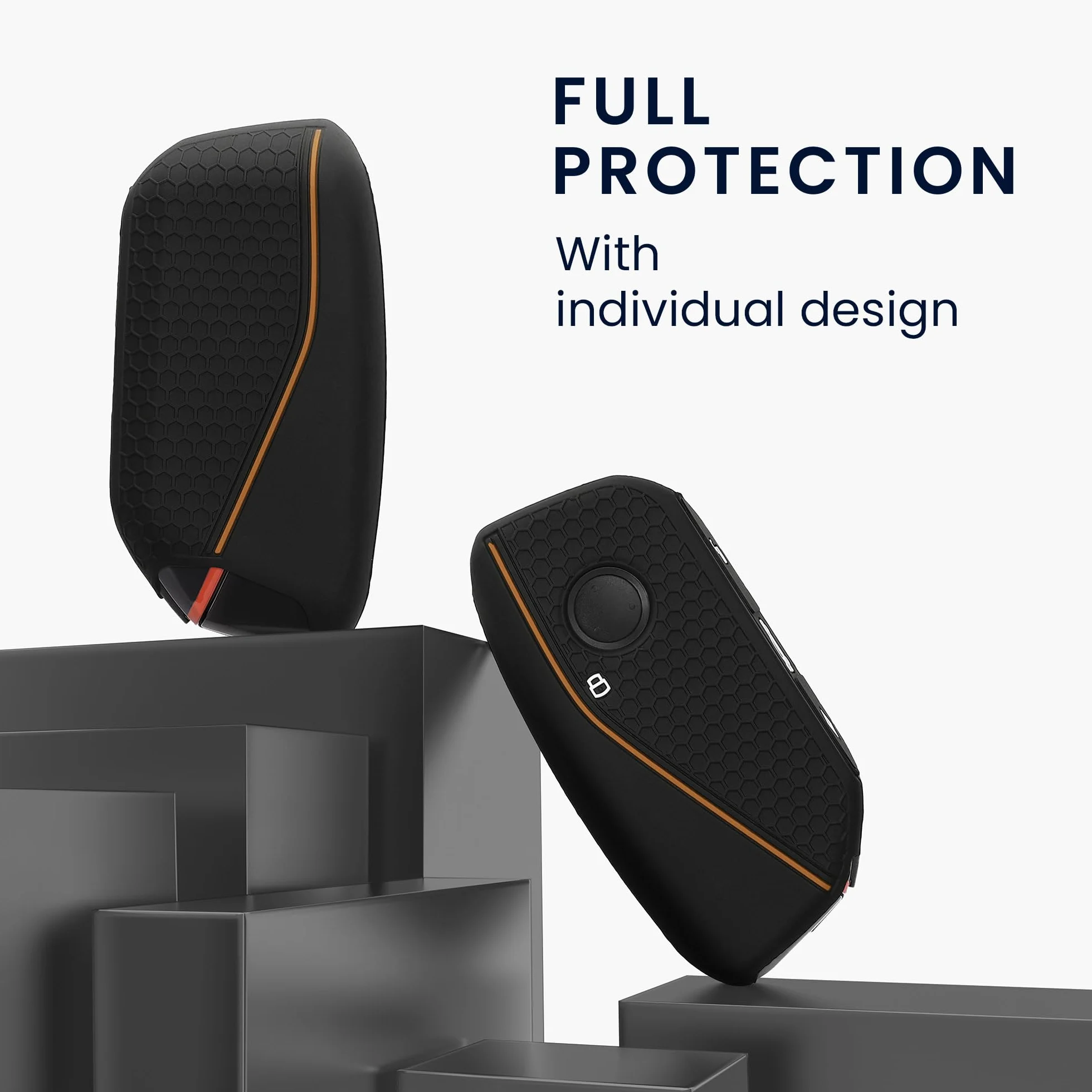 kwmobile Etui ochronne na kluczyki samochodowe, kompatybilne z BMW 4 przyciski, X7, X1, U11, iX ix1, 7, G07, I7, etui na kluczyki z silikonu, w kolorze czarno-pomarańczowym