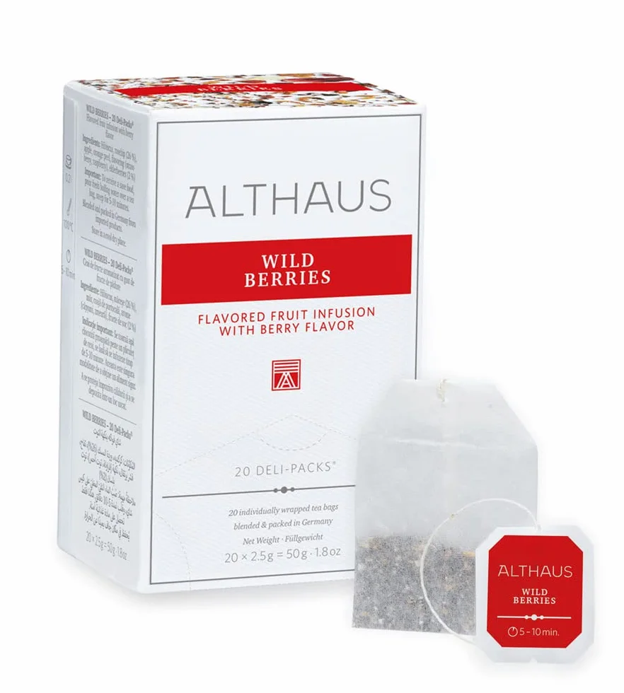 Althaus Deli Pack Wild Berries 20 x 2,5 g, herbata owocowa w klasycznym woreczku do nalewania herbaty