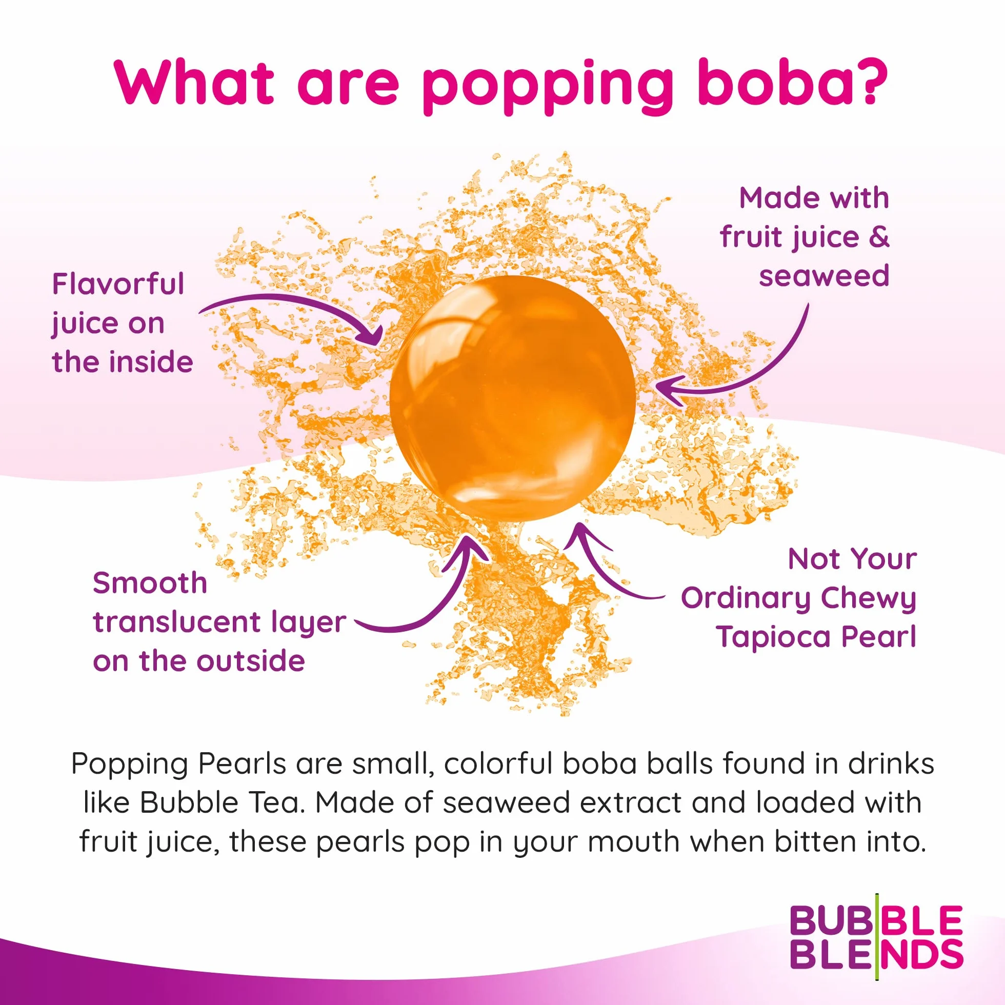 Bubble Blends Passion Fruit Popping Boba (450G) - Boba Balls with Real Fruit Juice - 100% Fat - Free Bubble Tea Pearls for Bubble Tea Drink Sinkers or Dessert Toppings EXP 25/02/2025