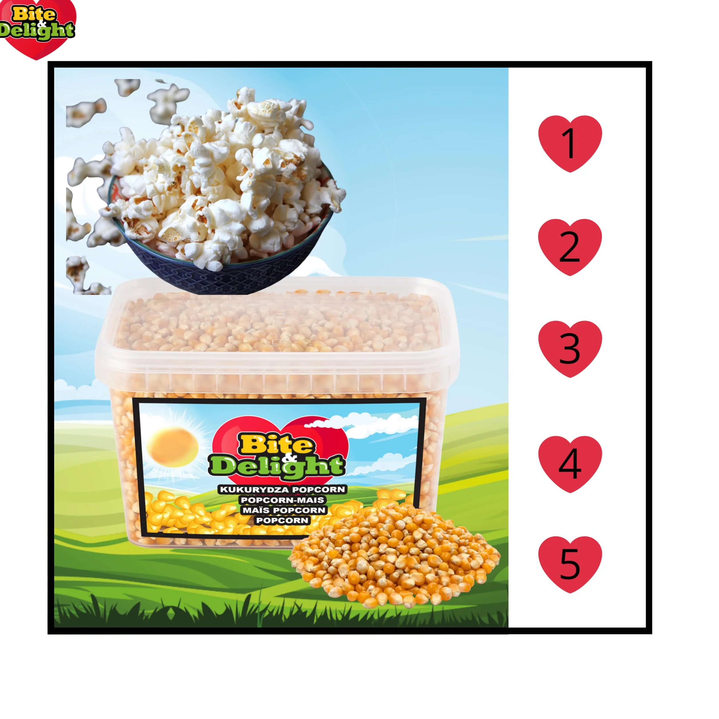 Bite & Delight KUKURYDZA POPCORN do prażenia Bez dodatków 99,9% OTWARTYCH ZIAREN 2,5KG