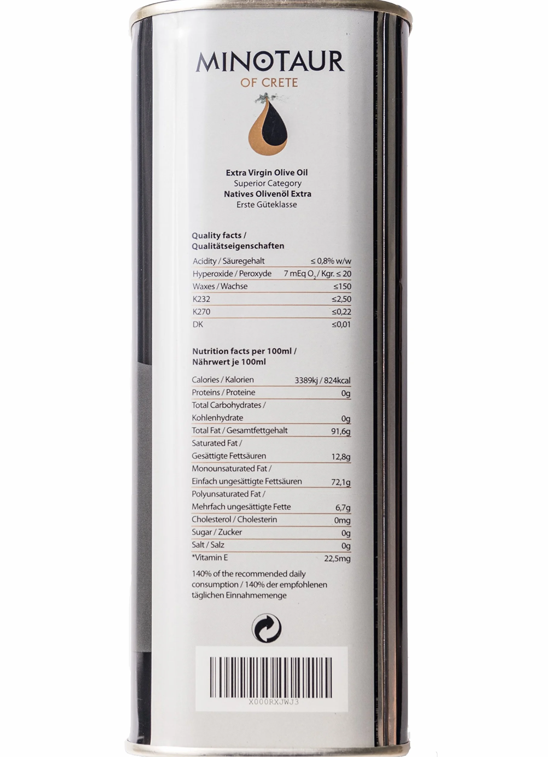 Minotaur z Krety | Oliwa z oliwek extra virgin premium z Krety | Tłoczona na zimno | 4 x 1 litr (4l)