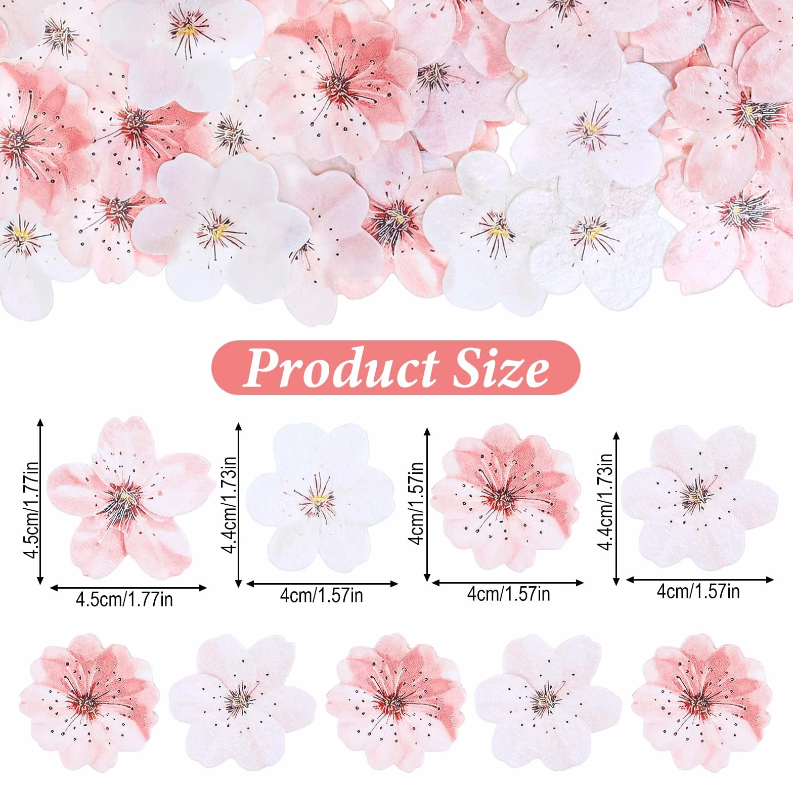 Jadalne ozdoby na babeczki z kwiatami wiśni, jadalne kwiaty wiśni, dekoracje, ciasto, papierowe, kwiaty, babeczki, na ślub, baby shower, przyjęcie urodzinowe, materiały rocznicowe, 75 szt