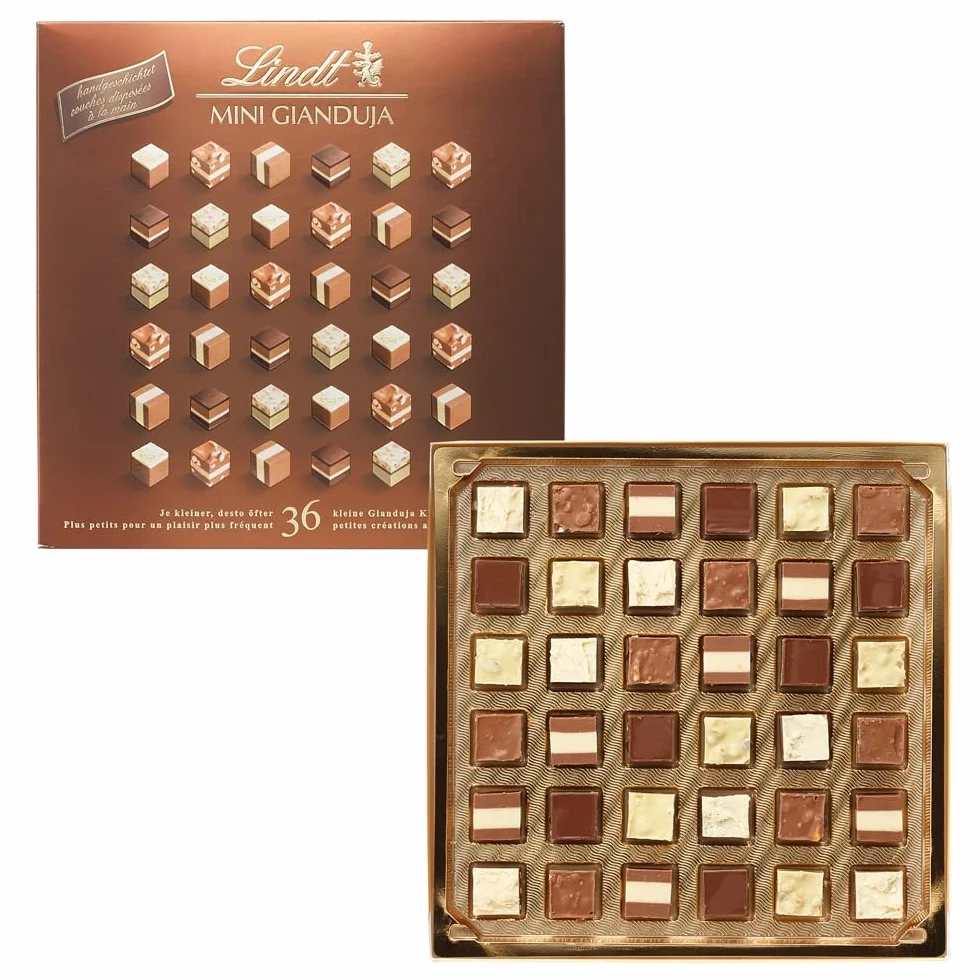 Lindt Czekolada - nugat mini pralinés | 165 g | pudełko na pralinki z 36 pralinkami w 9 wyselekcjonowanych, wykwintnych pralinkach Lindt | prezent czekoladowy | 1 szt