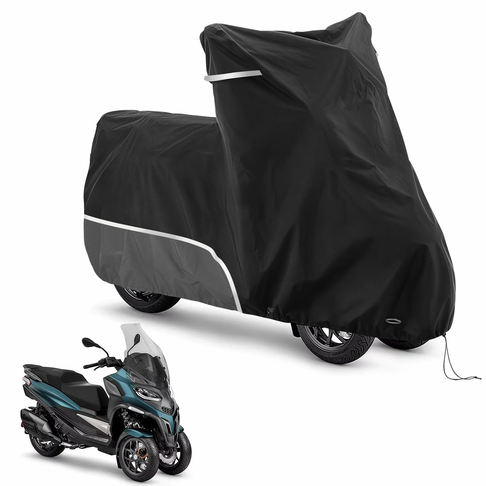 Pokrowiec na motocykl, do użytku na zewnątrz, wodoszczelny i odporny na warunki zimowe, tkanina Oxford 420D, pasuje do Piaggio MP3 250/310/300/350/400/500/530 (szary)