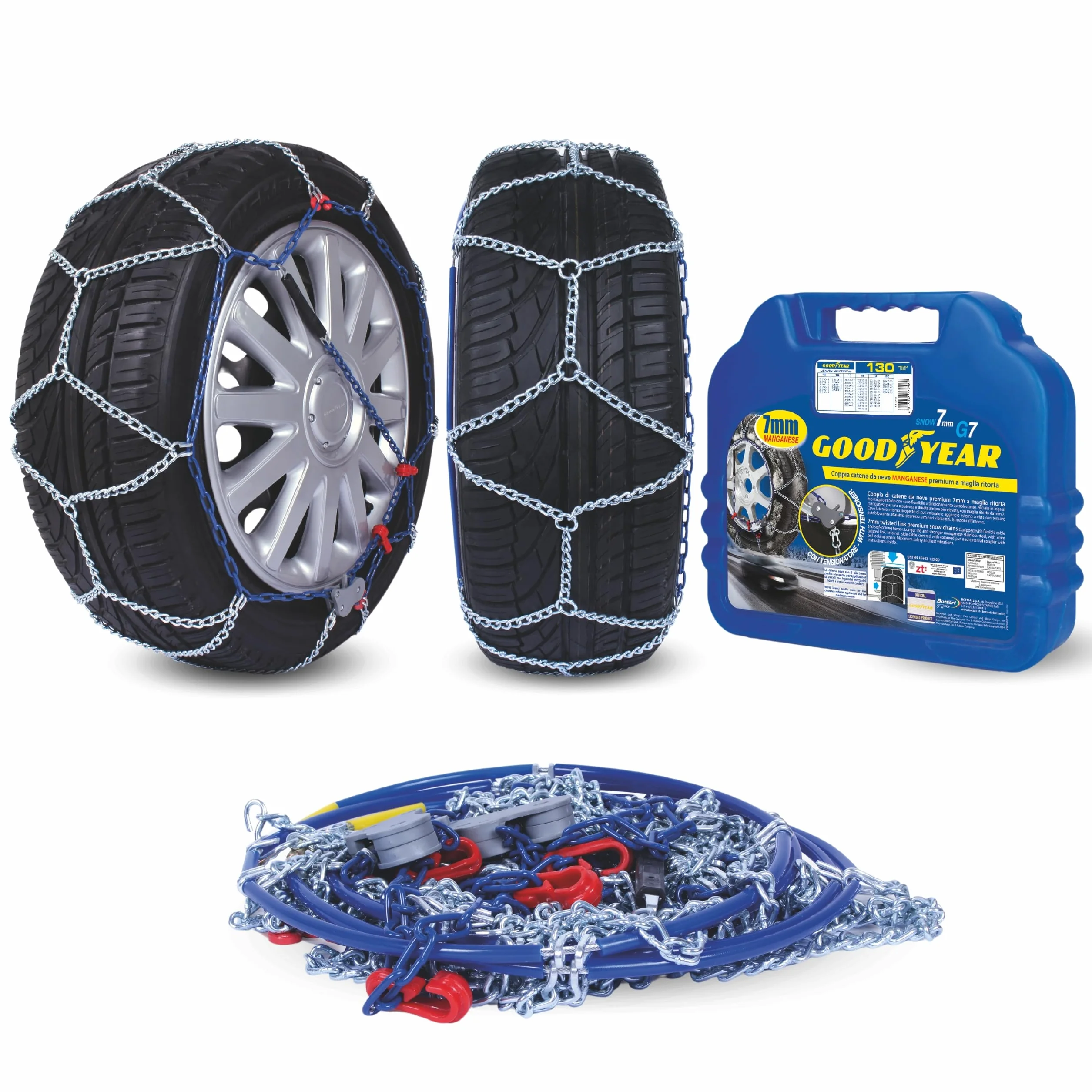 Goodyear Catene da Neve G7, Catene Neve 7 mm, Catene Auto Omologate TUV e GS Onorm, Taglia 130, per R15 - R20 (Misure per Pneumatici Dettagliate all'Interno)