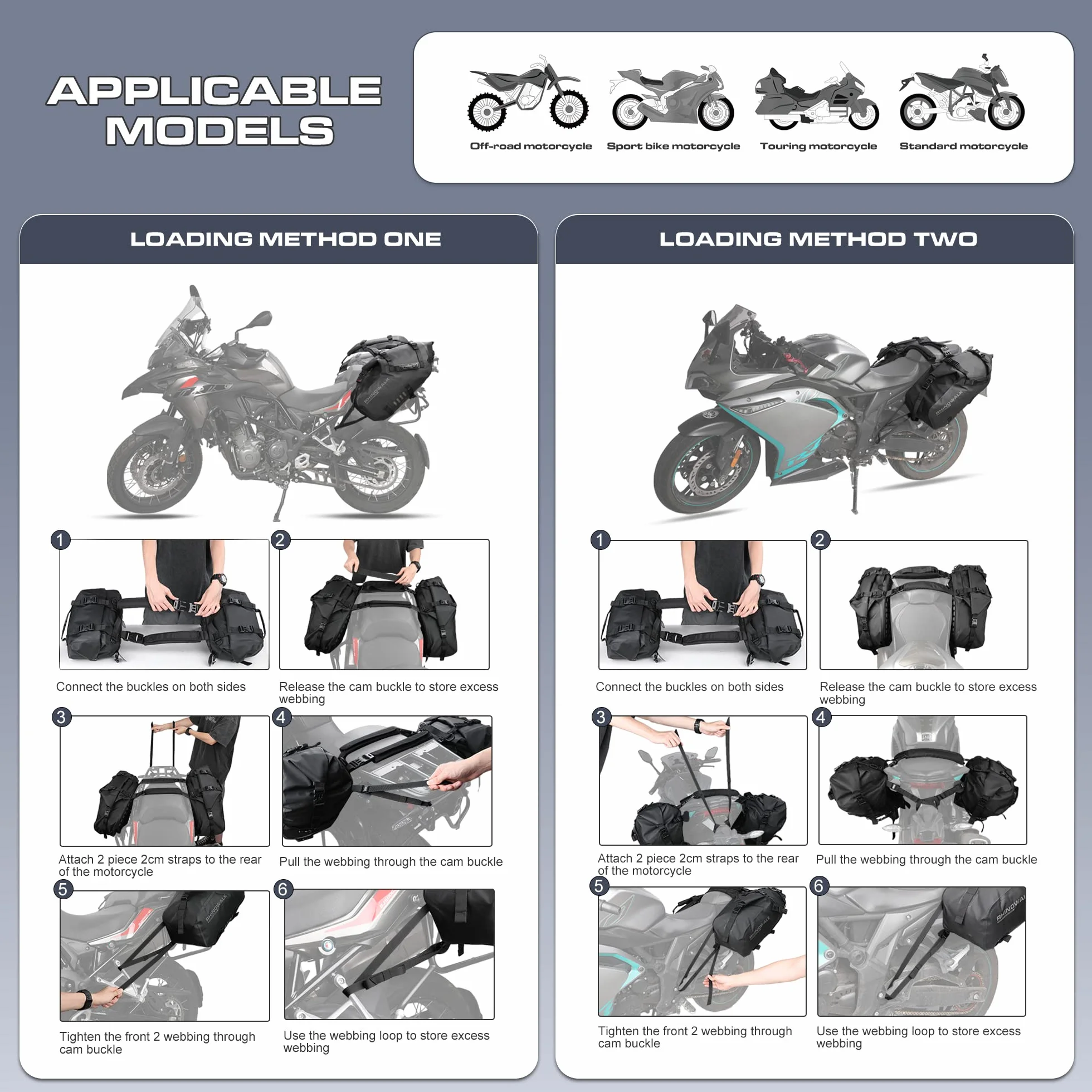 Rhinowalk Wodoodporna torba na siedzenie motocyklowe, 28 l ( 2 x 14 l), boczna, na bagażnik, akcesoria