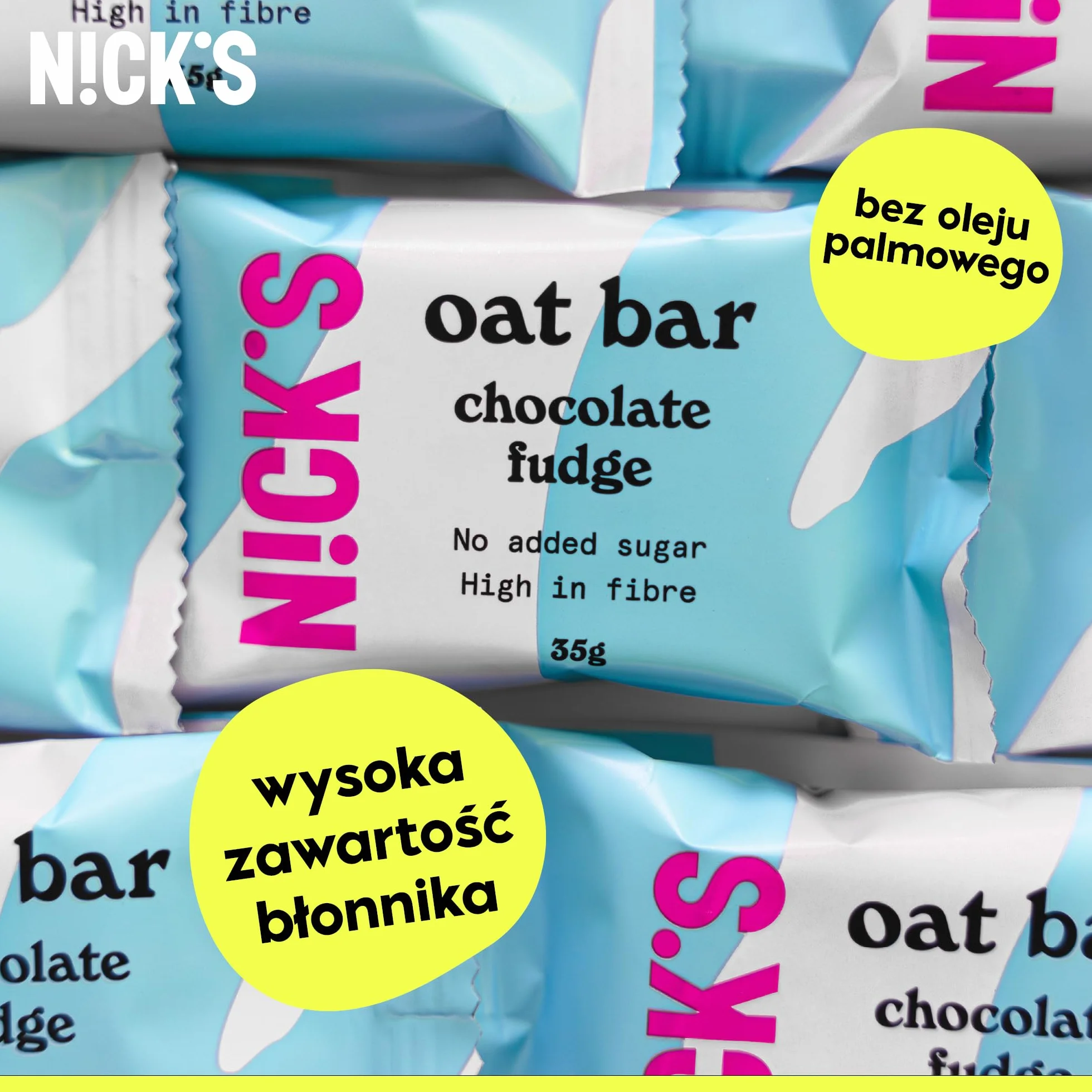 NICKS Batonik owsiany o smaku czekoladowym, tradycyjna przekąska energetyczna Flapjack, ciastko o wysokiej zawartości błonnika bez dodatku cukru (12 x 35g)
