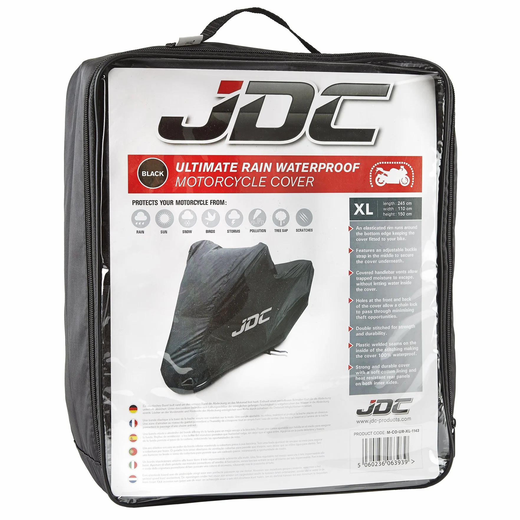JDC Pokrowiec Motocyklowy w 100% Wodoodporny - (Wytrzymały, Miękka Podszewka, Panele Odporne na Ciepło, Klejone Szwy) – Ultimate Rain - L